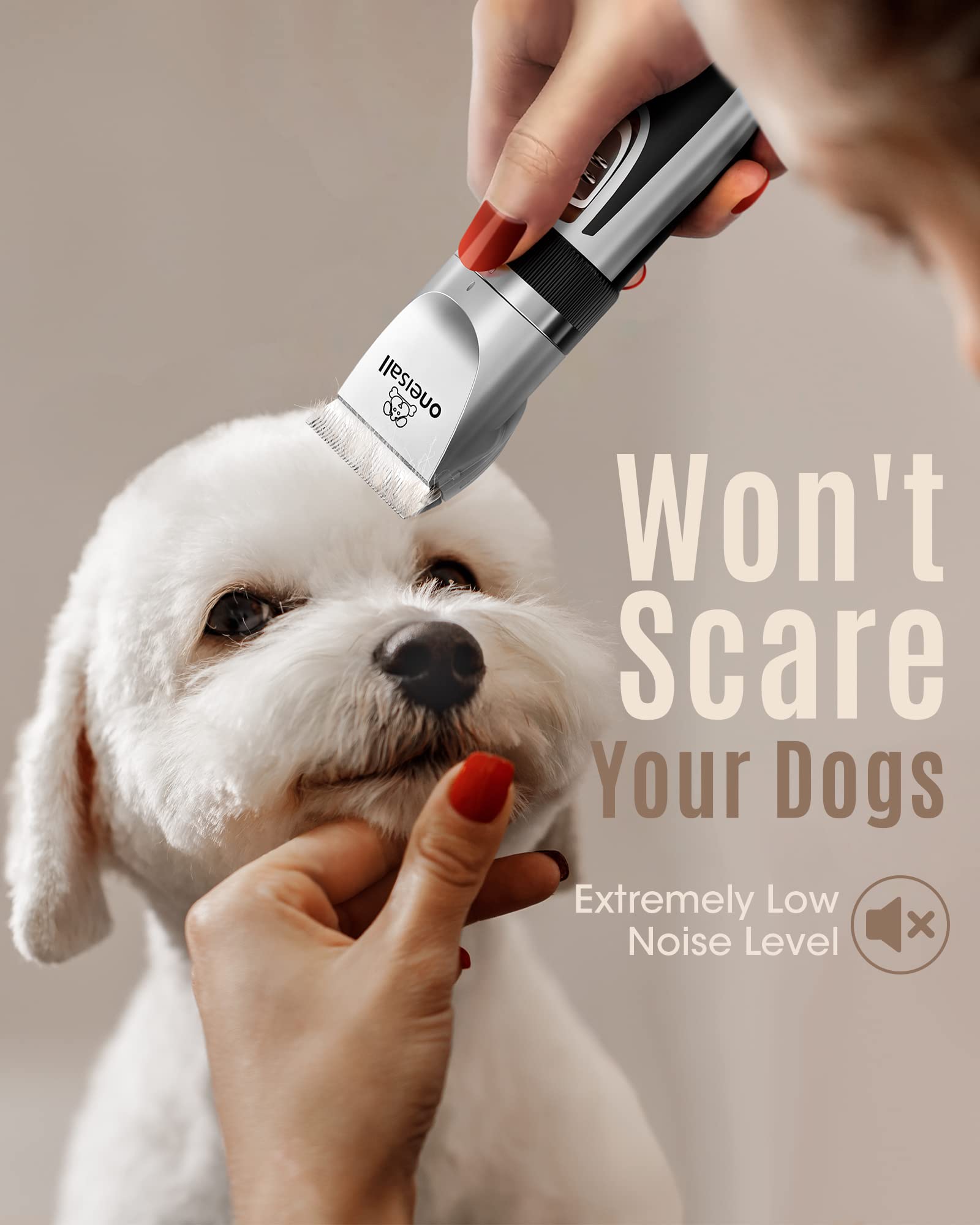 Oneisall Dog Clippers Low Noise, 2-Speed Quiet Dog Grooming Kit Rechargeable Cordless Pet Hair Clipper Trimmer Shaver For Small