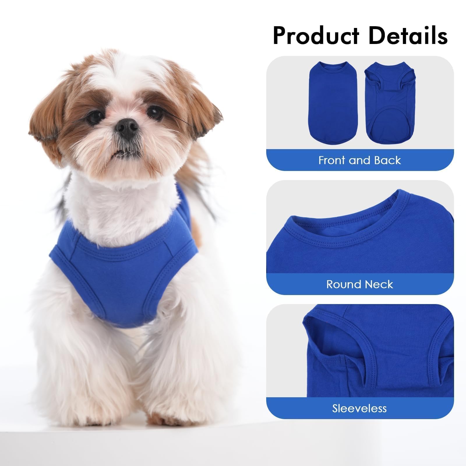 3 Pack Blue Striped T Shirts For Small Dogs,Lightweight Sleeveless Tee Set For Spring&Summer Keep Body Heat After Exercise,Breat
