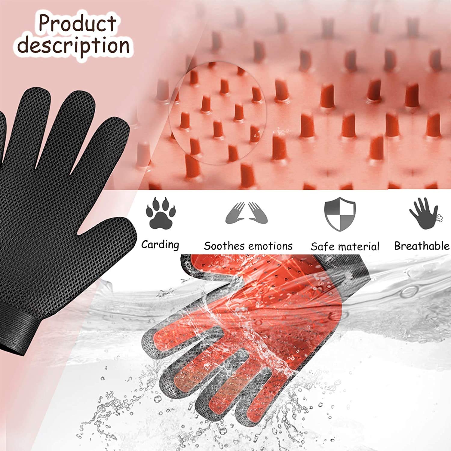 STARROAD-TIM Pet Grooming Glove Hair Remover Brush Gentle Deshedding Efficient Pet Mitt Pet Massage Gloves Left & Right Hand Dra