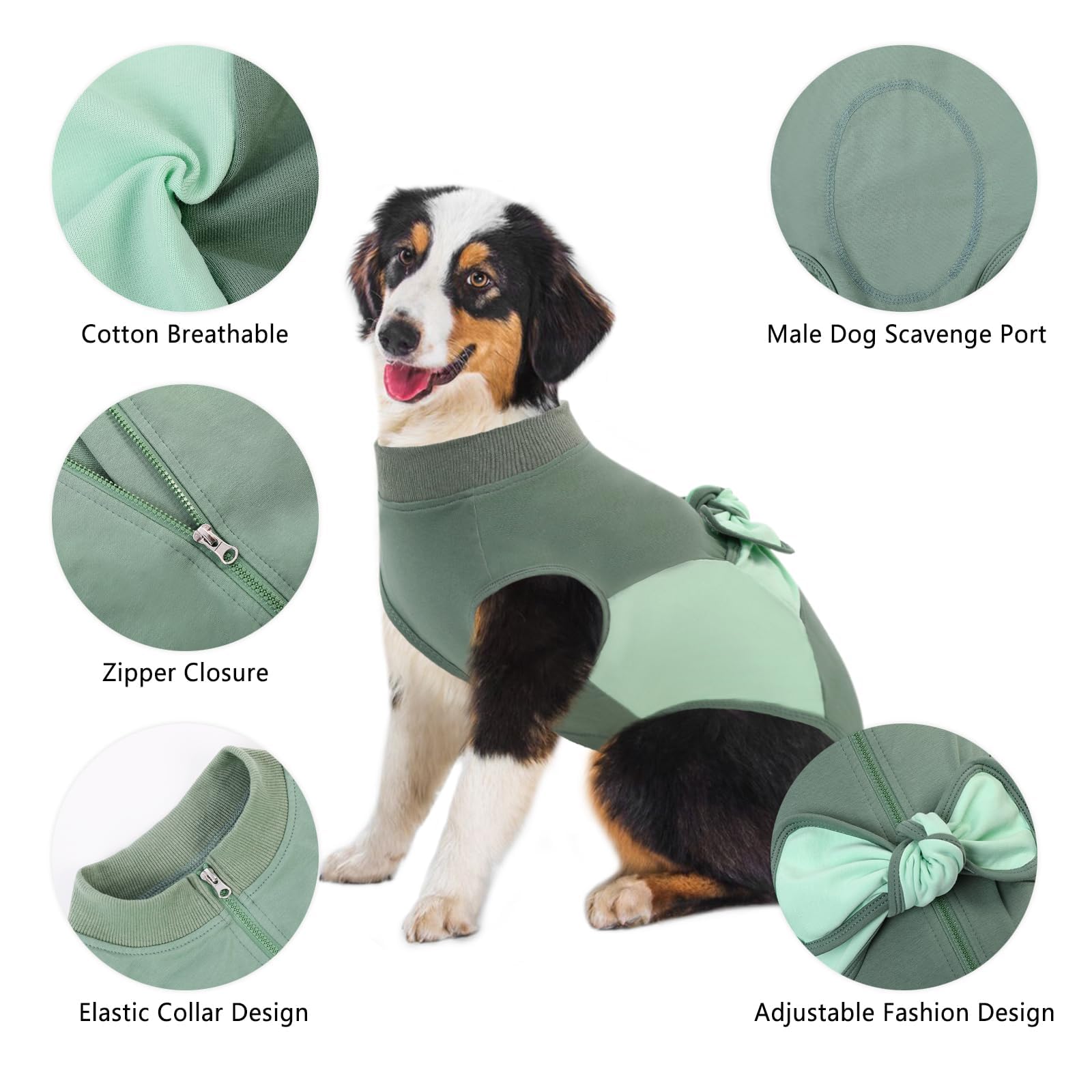 Sawmong Zipper Recovery Suit For Dogs, Cotton Dog Surgery Suit Female Spay Pet Male Breathable, Neuter Onesie Bodysuit Prevent L