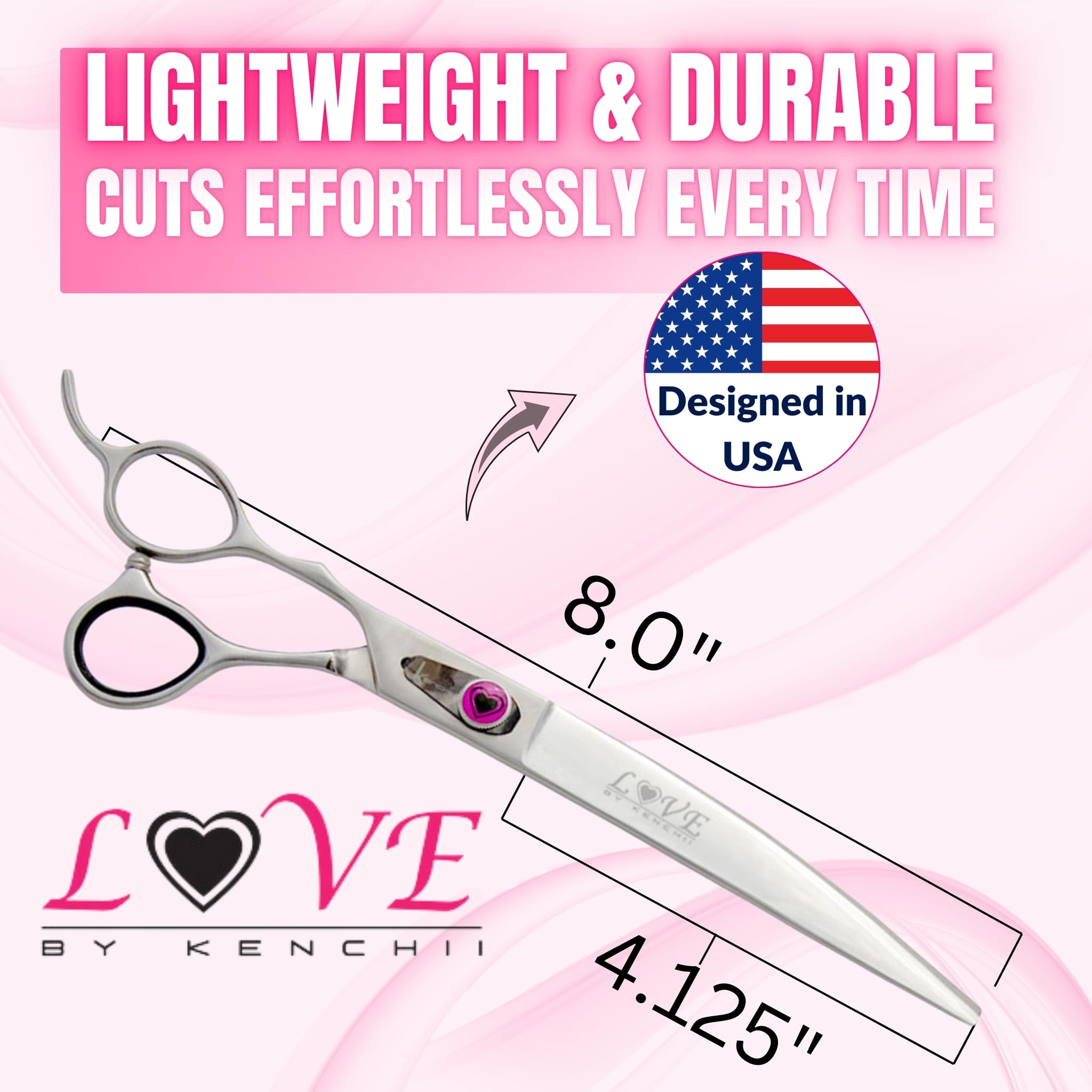 Kenchii Left Handed Dog Grooming Scissors | 8 Inch Shears | Curved Scissors for Dog Grooming | Love Collection Dog Shears | Pet