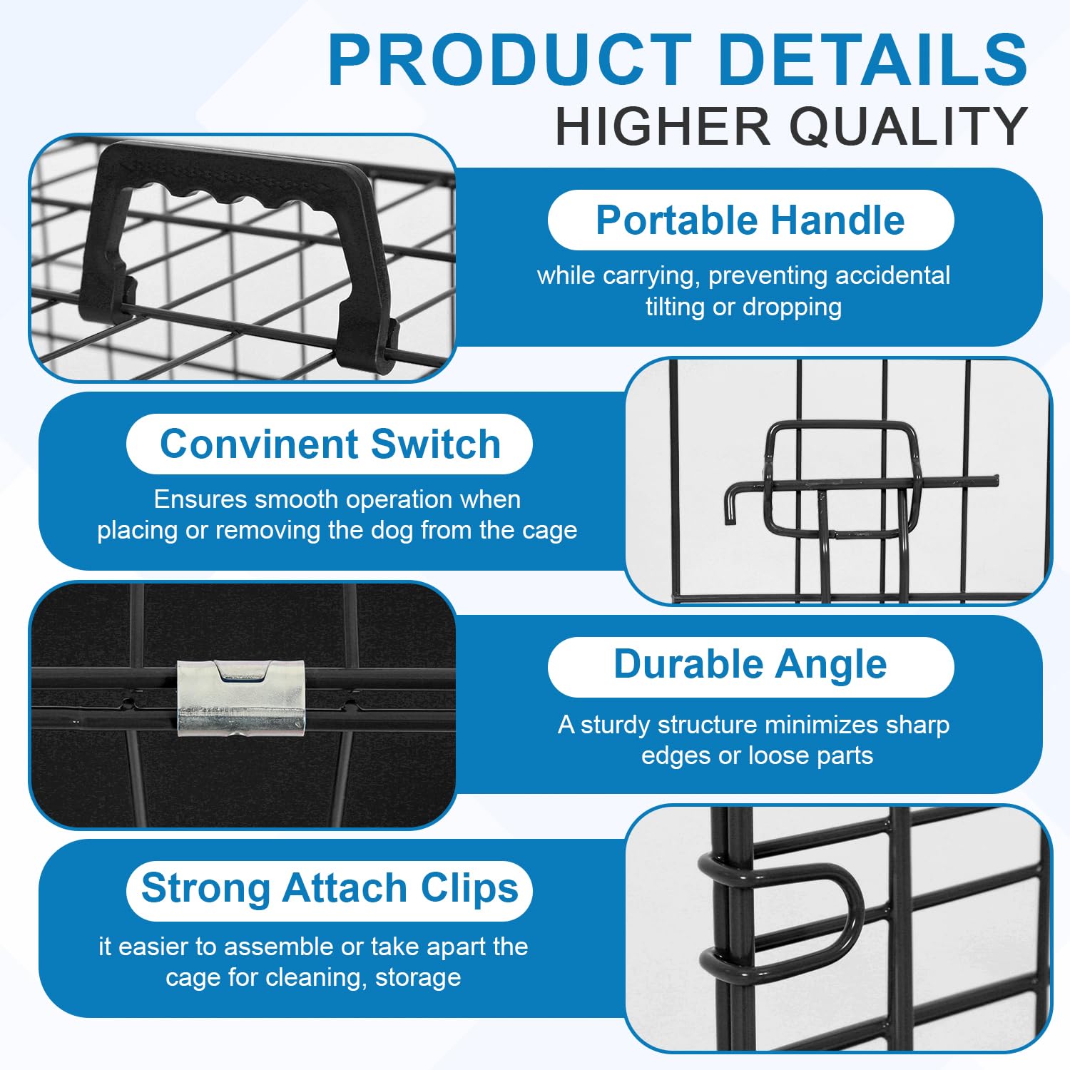 42 Inch Large Dog Crate Dog Kennel Pet Cage Metal Wire Crates Pet Cages Double-Door Folding Kennels With Handle Leak-Proof Pan T