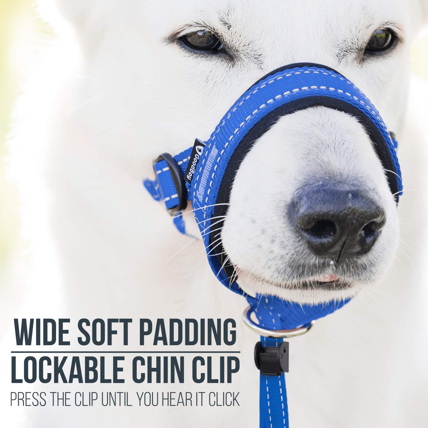 Goodboy Dog Head Halter With Safety Strap - Stops Heavy Pulling On The Leash - Padded Headcollar For Small Medium And Large Dog Sizes - Head Collar Training Guide Included (Size 4, Blue Nylon)
