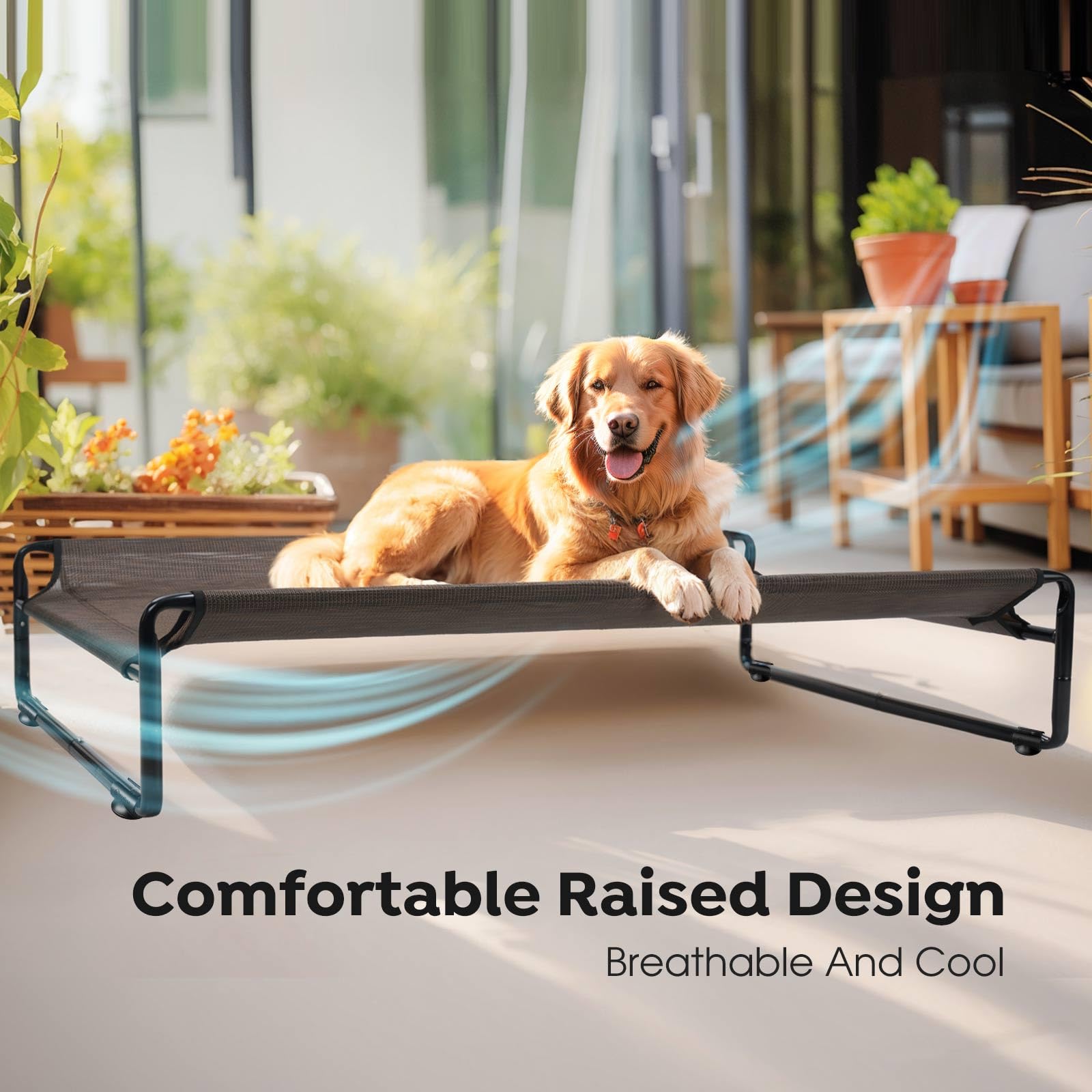 Veehoo Original Outdoor Elevated Dog Bed, Cooling Raised Dog Cot For Large Dogs, Portable Standing Pet Hammock Platform With Was