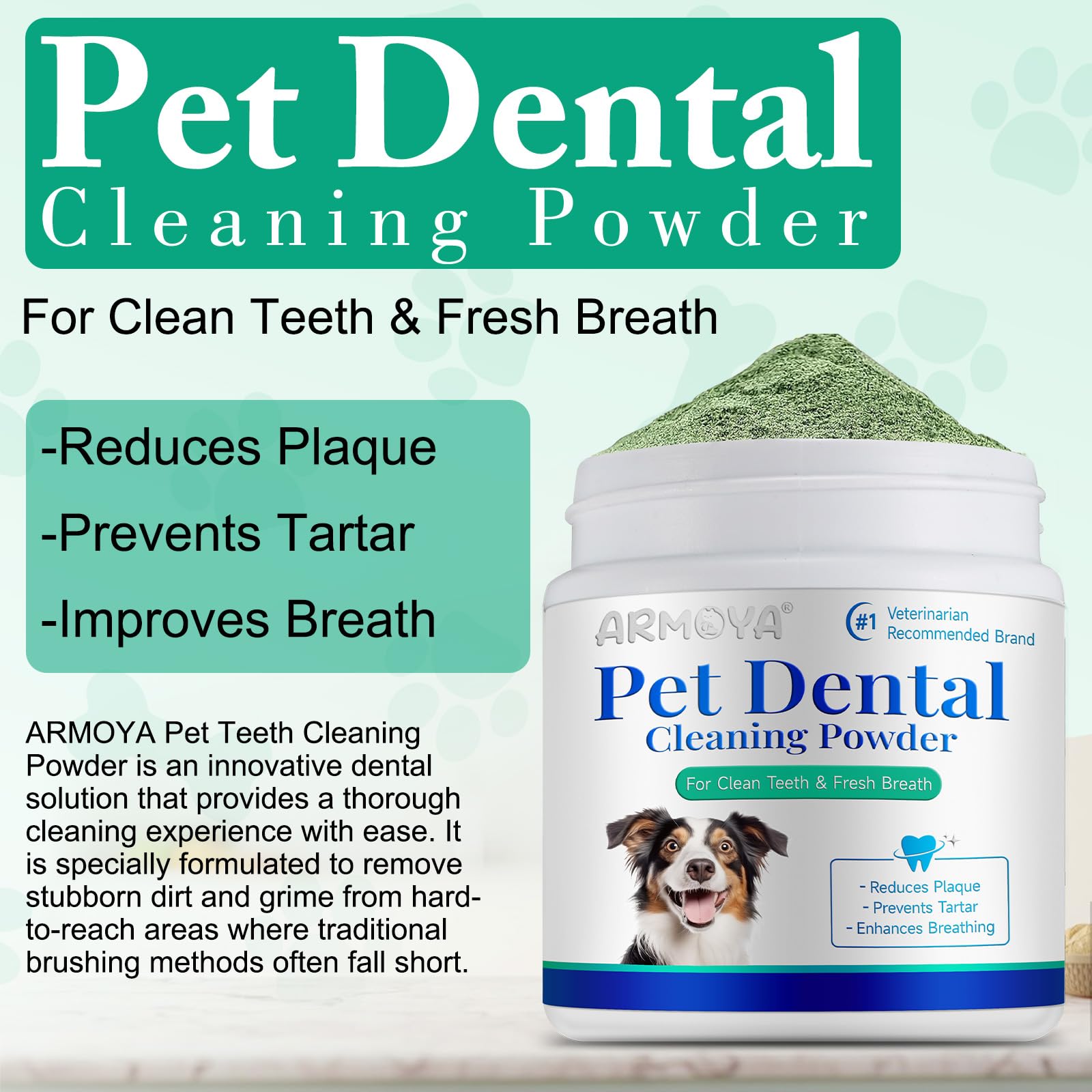 Dog Dental Powder-Teeth Cleaning Powder for Dogs-Dog Breath Freshener - Tartar Remover for Teeth with Natural Herbal Blend - Den