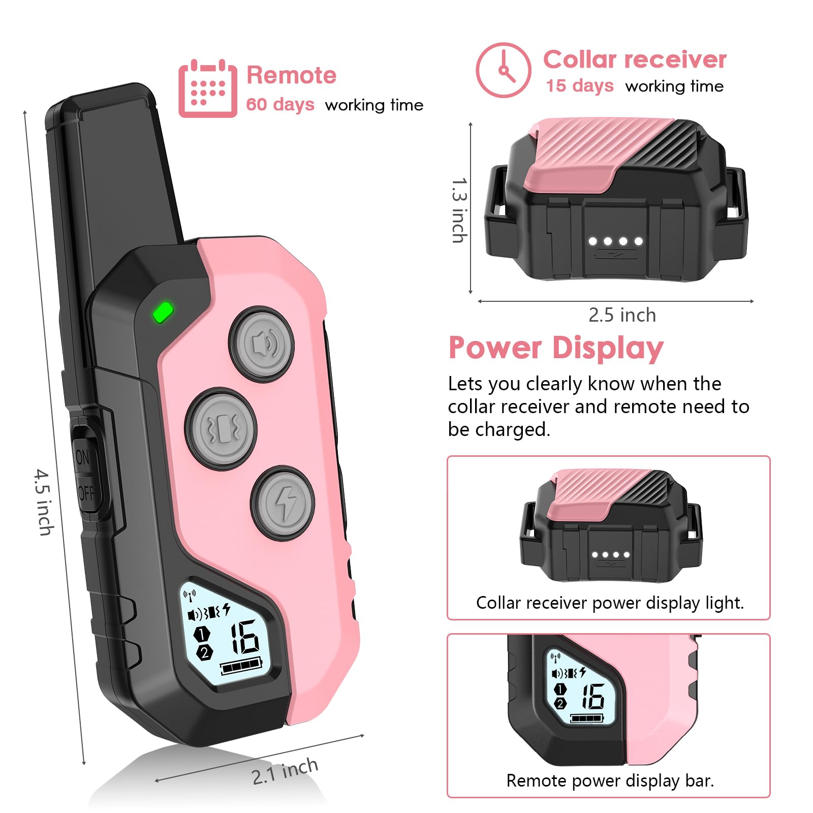 Piouns Dog Shock Collar, Ip67 Waterproof Dog Training Collar With Remote, 3 Training Modes, Shock, Vibration And Beep, Rechargeable Electric Shock Collar For Large Medium Small Dog