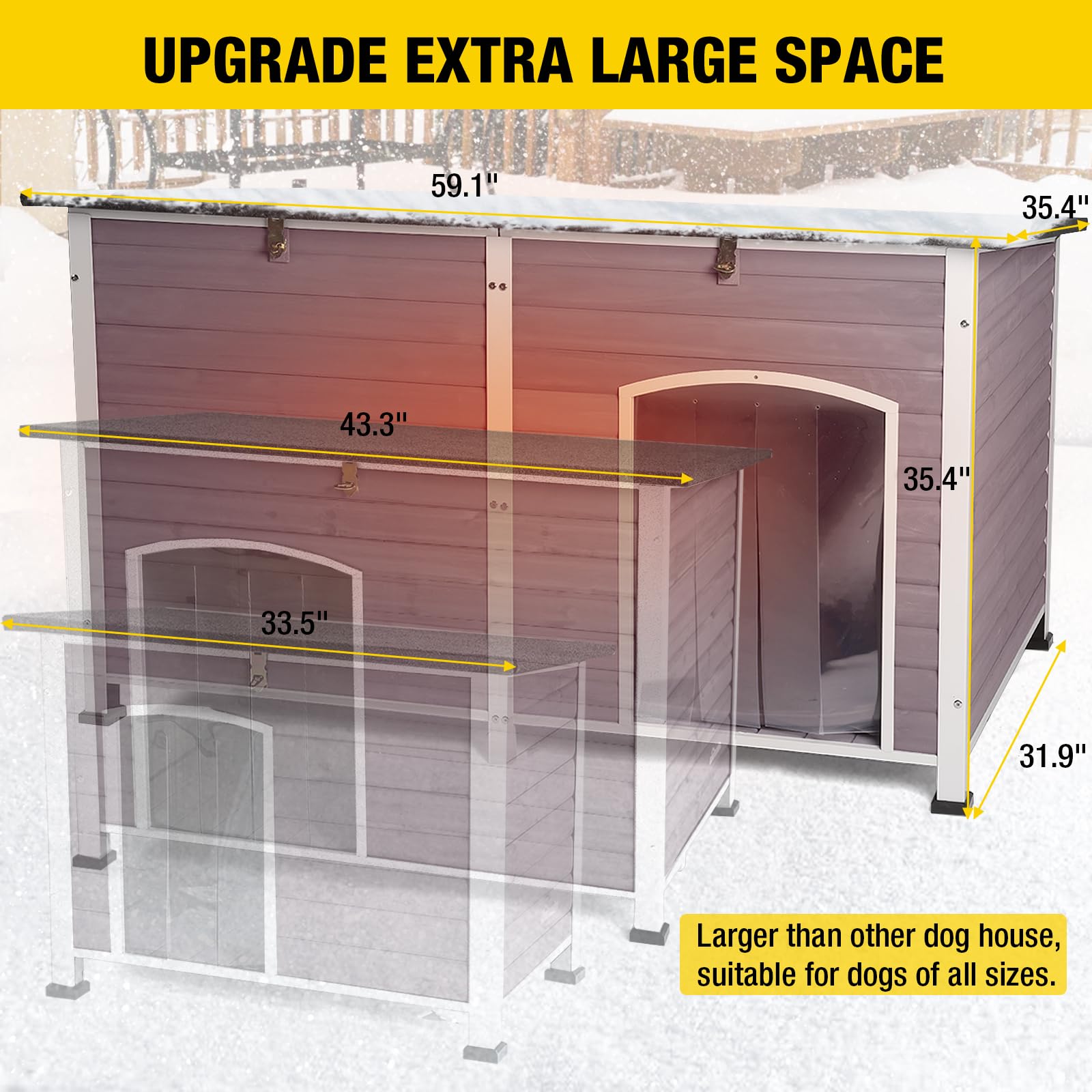 Aivituvin Large Dog House With Insulated Liner For Outdoor, Waterproof Outsides Heated Dog Kennel For Small Medium Large Dog Wit