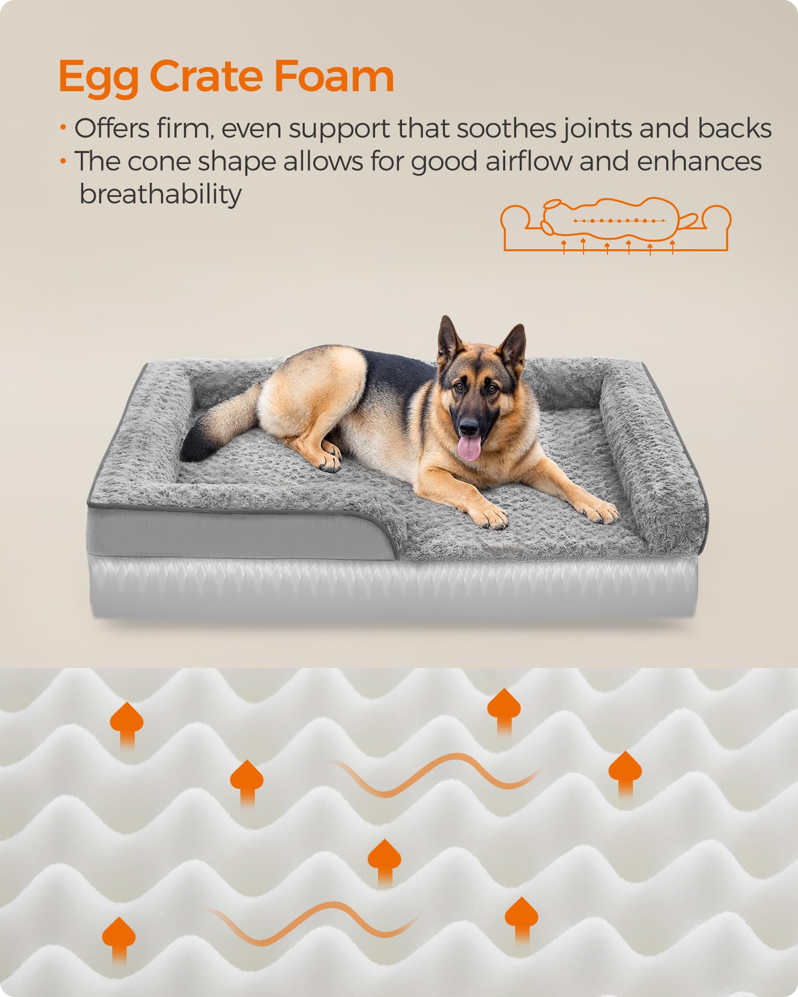 Feandrea Orthopaedic Dog Bed For Large Dogs, Waterproof Dog Sofa Bed With Removable Washable Cover, 48 X 35 X 7 Inches, Dove Gra