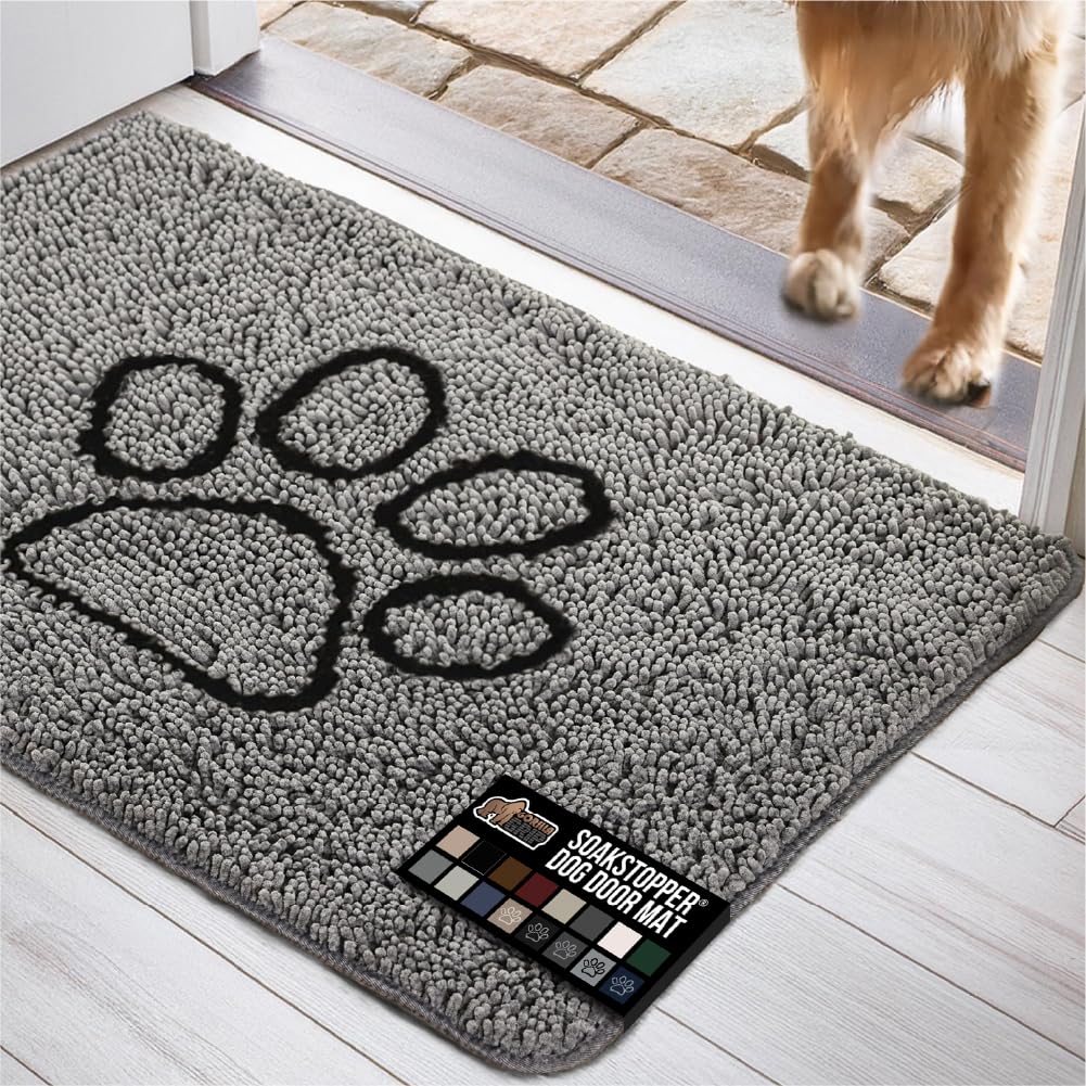 GORILLA GRIP Ultra Absorbent Grippy Doormat for Muddy Dog Paws, 30x20 Machine Washable Soakstopper Rugs Cleaner Floors, Bed Mat 