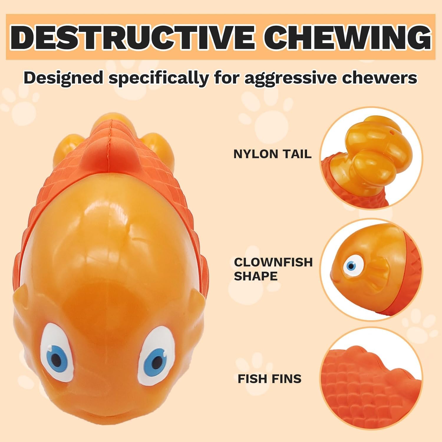 WinTour Indestructible Dog Toys for Aggressive Chewers, Durable Nylon, Squeaky, for Medium & Large Breeds, Orange, Model WTOF01