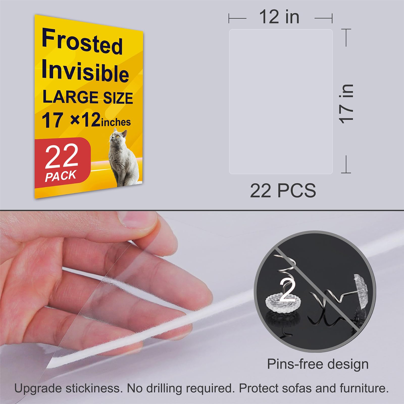 Anti-Cat Scratch Furniture Protector From Cats Scratching-22-Pack Clear Sofa Guard Tape For Couches, Deterrent Pet Protection Fi