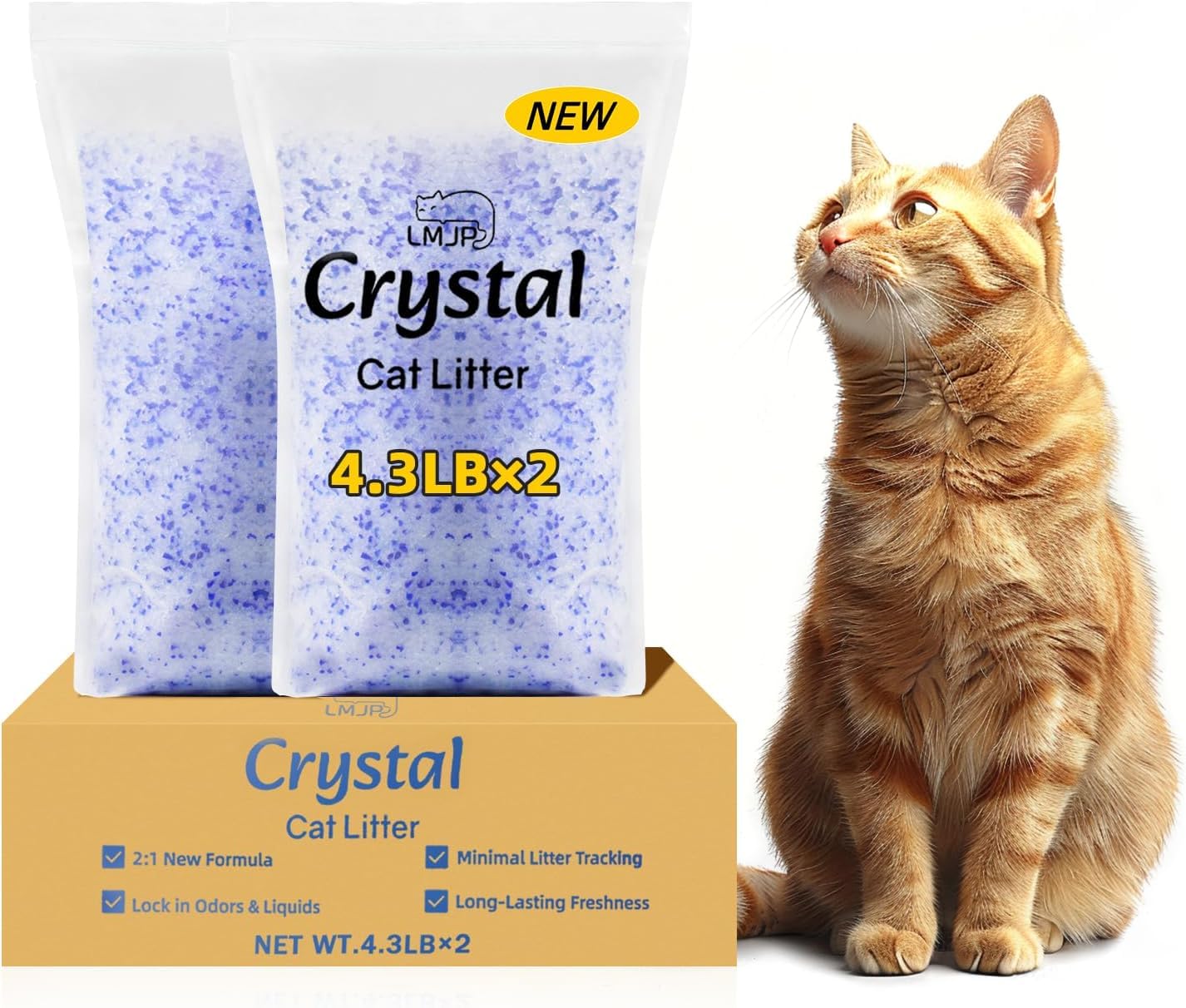 Lmjp Crystal Cat Litter With Powerful Odor Control, Non-Clumping, Lasts Up To 2 Months, 8.6Lb, Rapid Water Absorption, Unscented