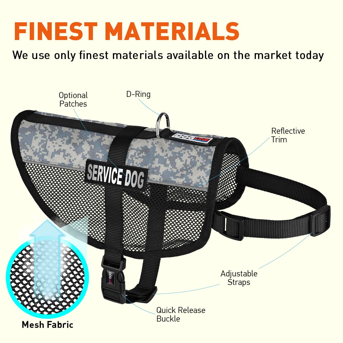 Dogline Maxaire Vest Service Dog Removable Patch Adjustable Harness Reflective With Service Dog Id Card For Puppies Small Medium And Large Dogs 30 By 38 Inch Urban Camo