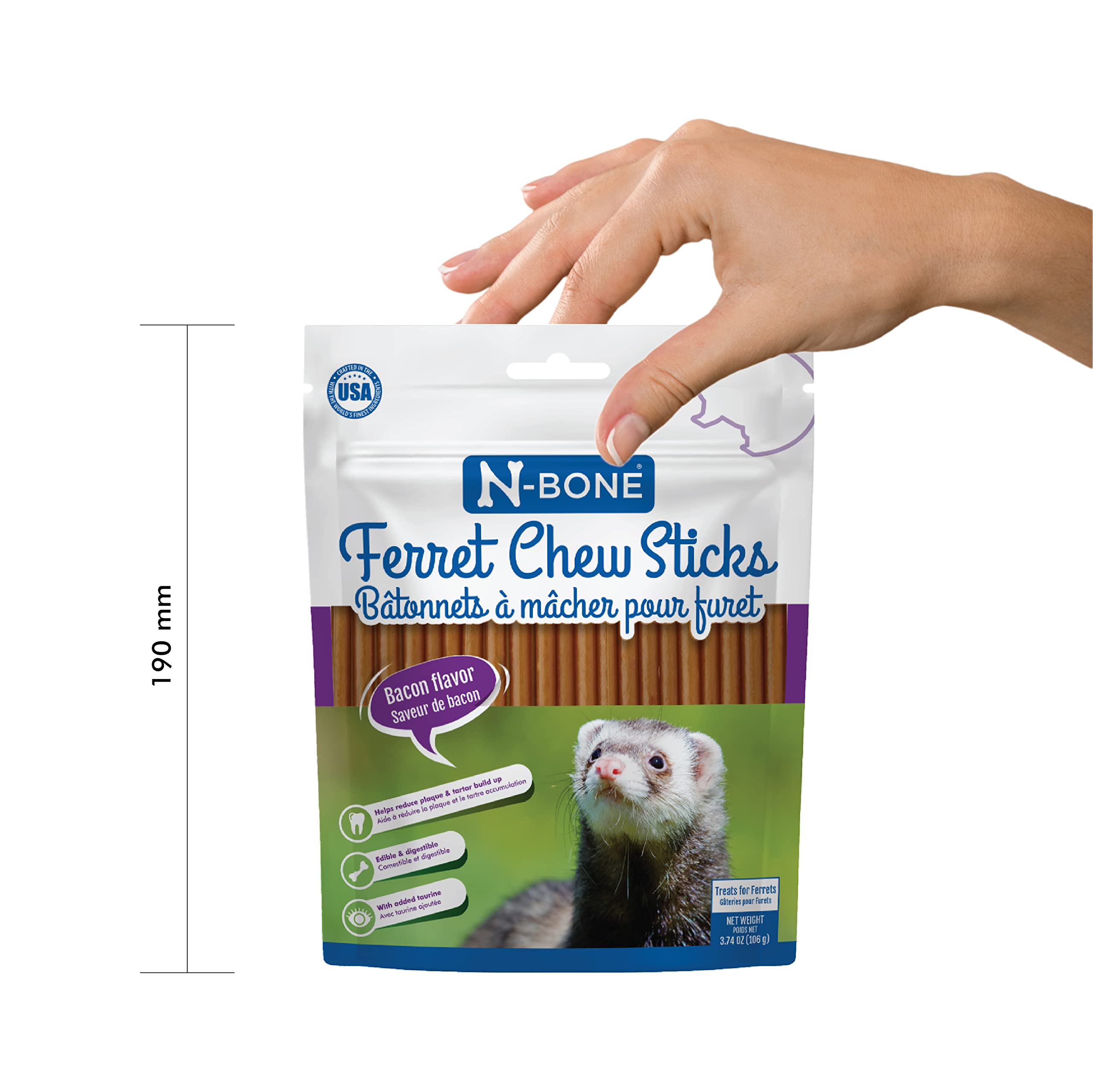 N-Bone Ferret Chew Sticks, Bacon Flavor, 3.74 oz, Plastic, Black and Gray, Model 802010
