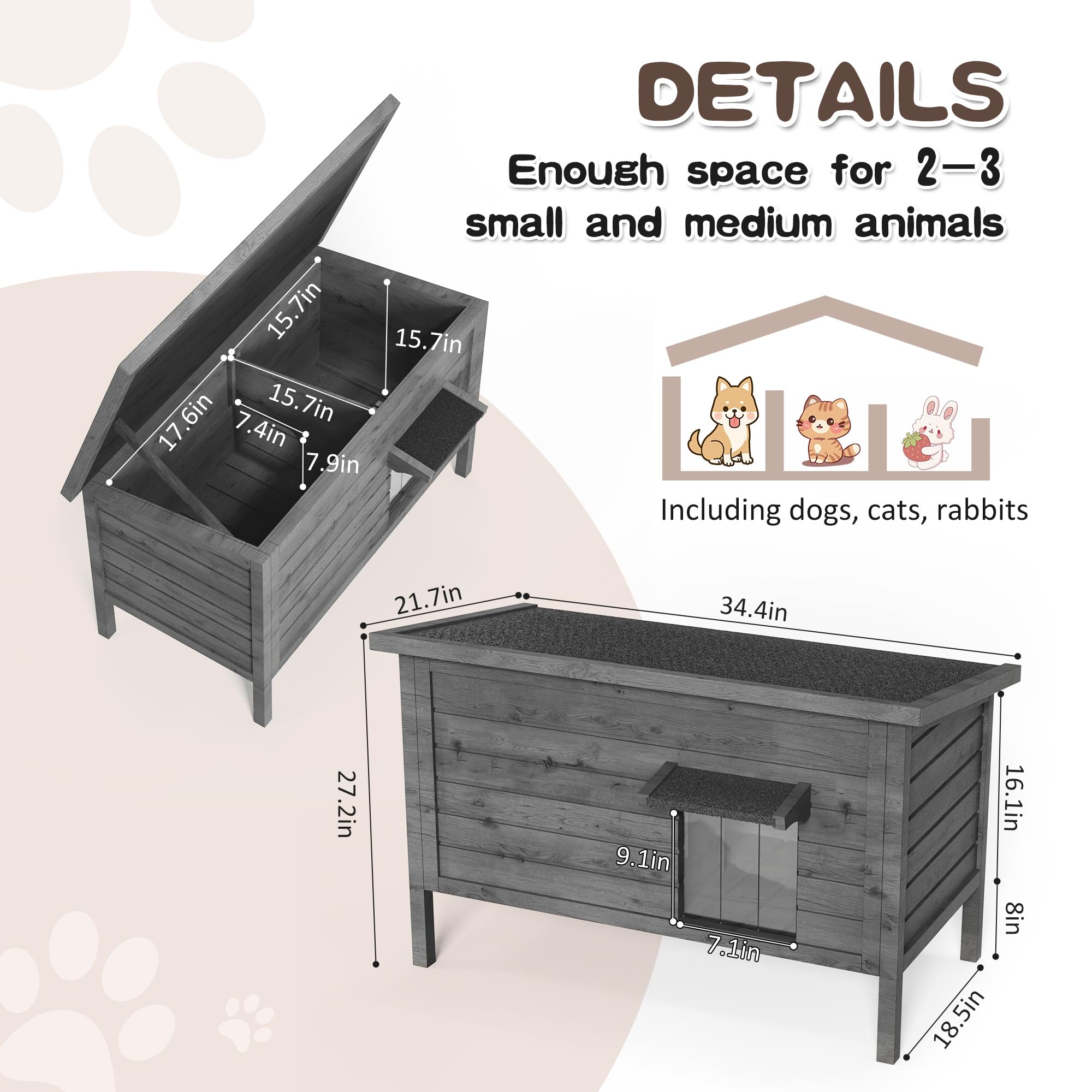 Kinchoix Cat House Outdoor Feral Cat Shelter Fully Insulated Outside Feral Cat Enclosure Wooden For Multiple Cats Possum Stray C