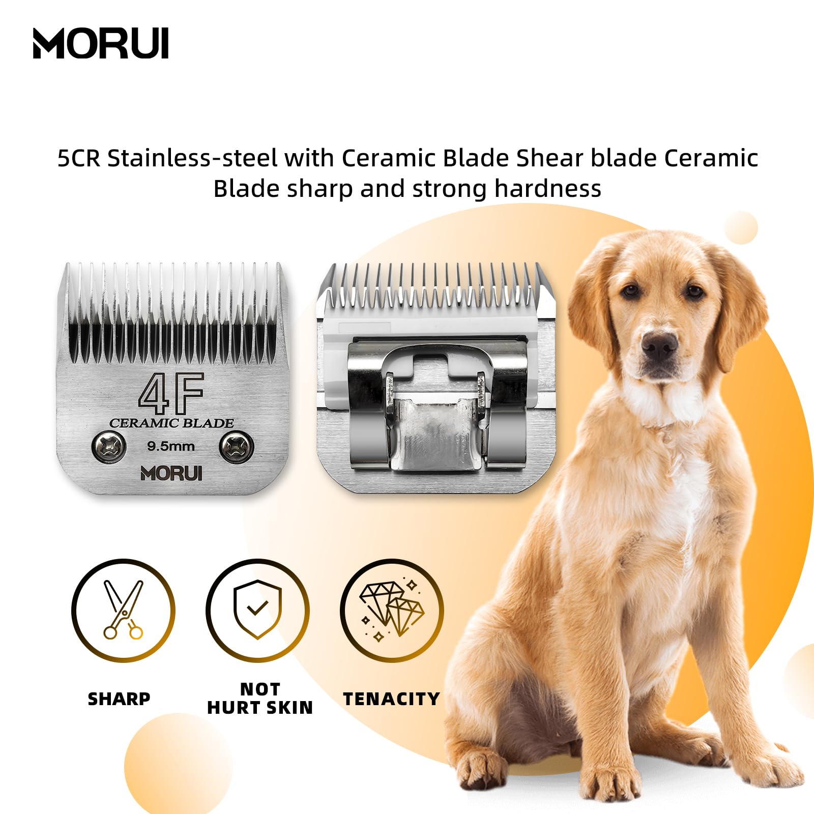 Morui 4F Cut Length 3/8'(9.5Mm) Detachable Ceramic Pet Dog Clipper Blades Compatible With Most Andis,Oster A5 Wahl Km Series Cl