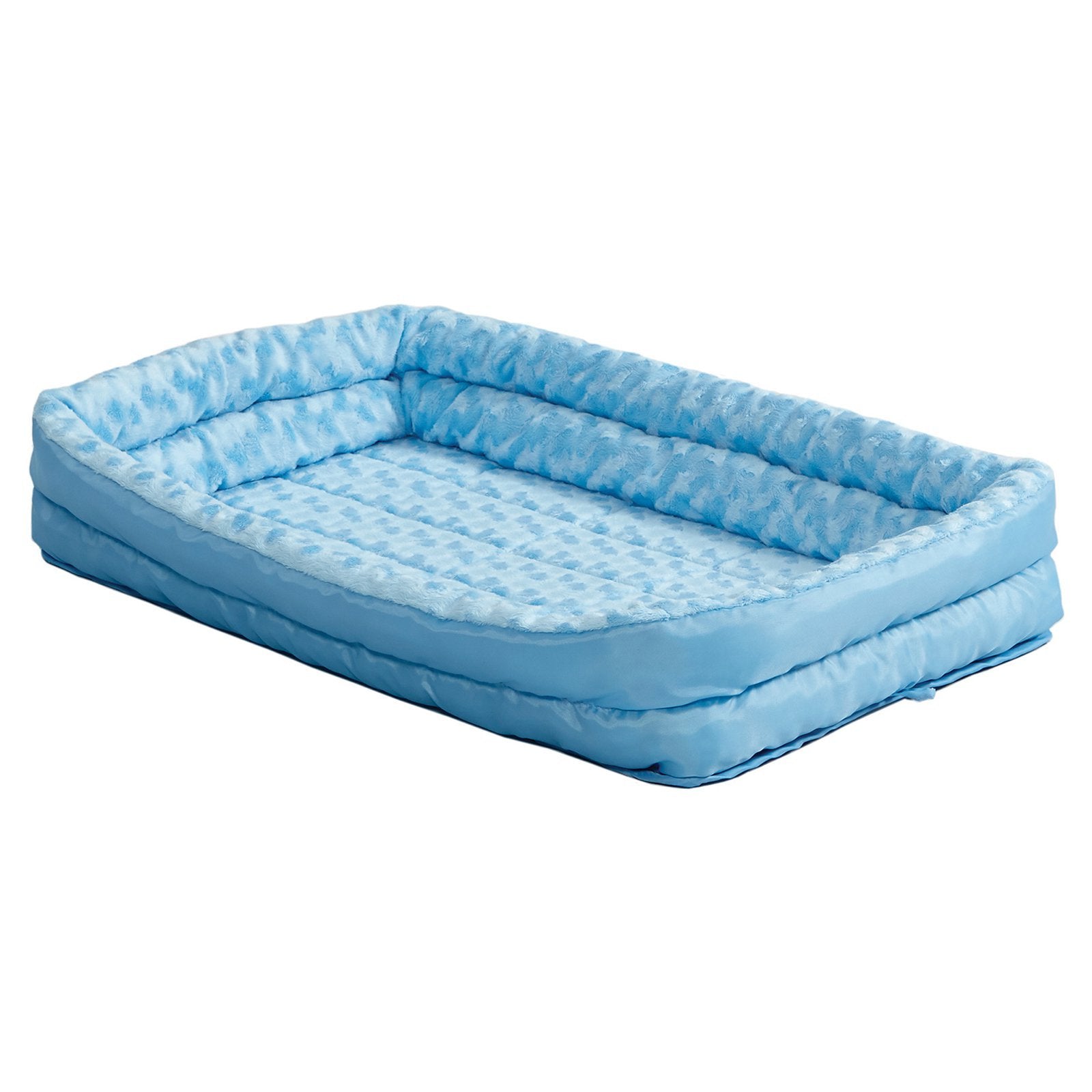 MidWest Homes for Pets XXS QuietTime Double Bolster Pet Bed, Blue Plush 18-Inch Crate Mat with Stacked Bolsters, Machine Washabl