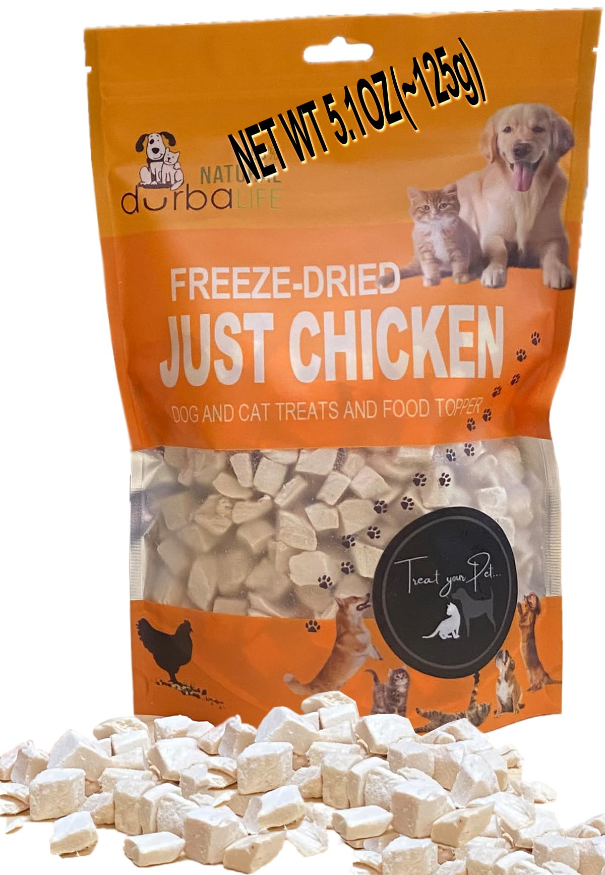 DurbaLife Freeze Dried Dog and Cat Treats Food Topper (5.1 oz (~145g), Just Chicken (Large Pack))