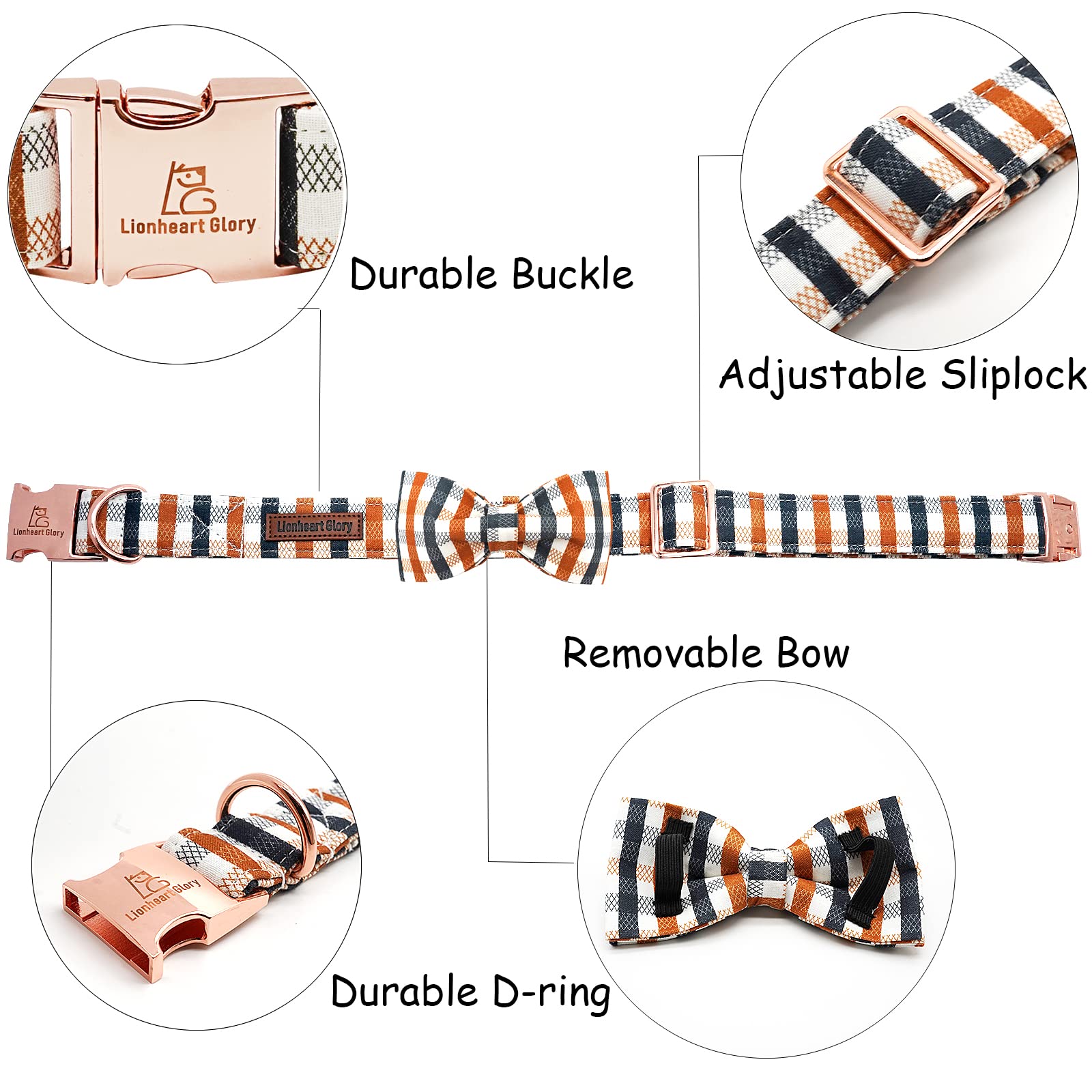 Lionheart Glory Plaid Dog Collars Bowtie Dog Collar Heavy Duty Adjustable Fall Dog Collar For Small Dogs Collar Dog Bow Male Dog Collar