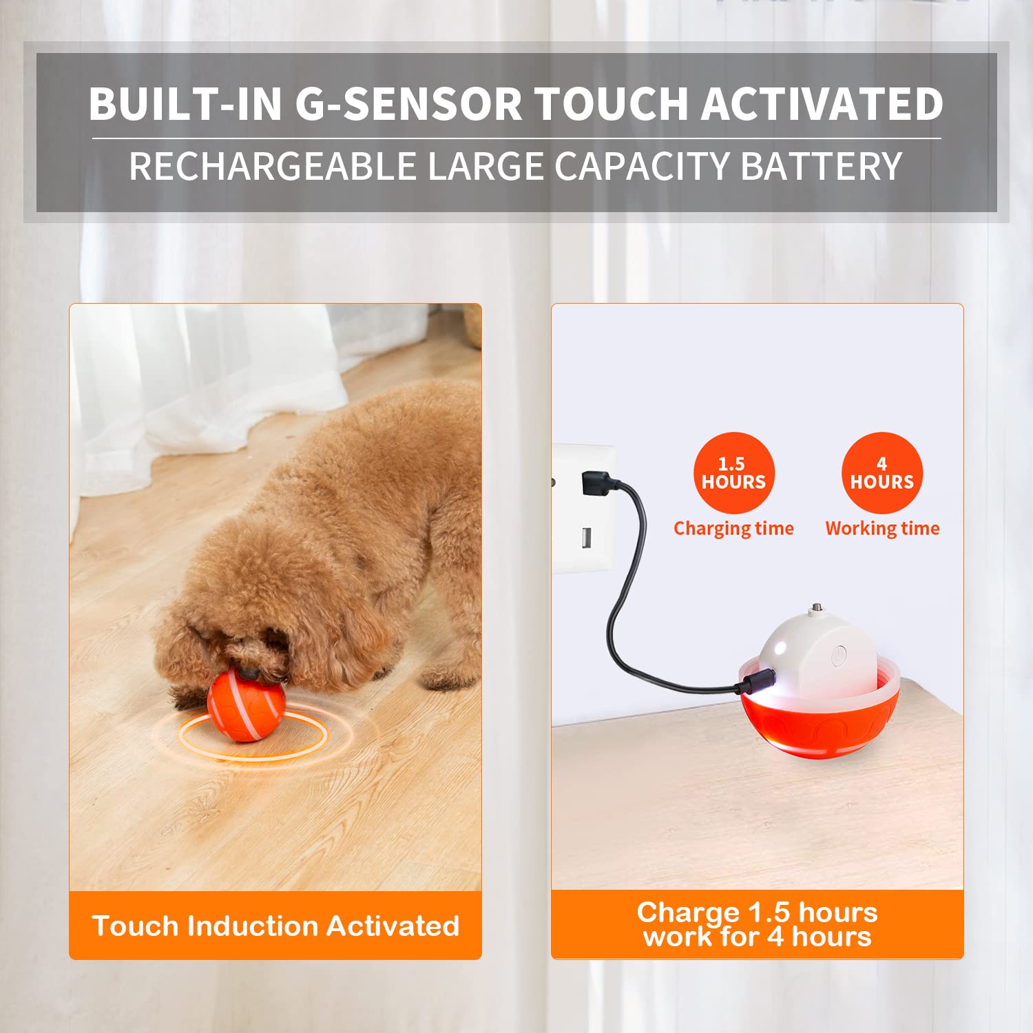 PetDroid Interactive Dog Ball Toys,Durable Motion Activated Automatic Rolling Ball Toys for Puppy/Small/Medium Dogs,USB Recharge