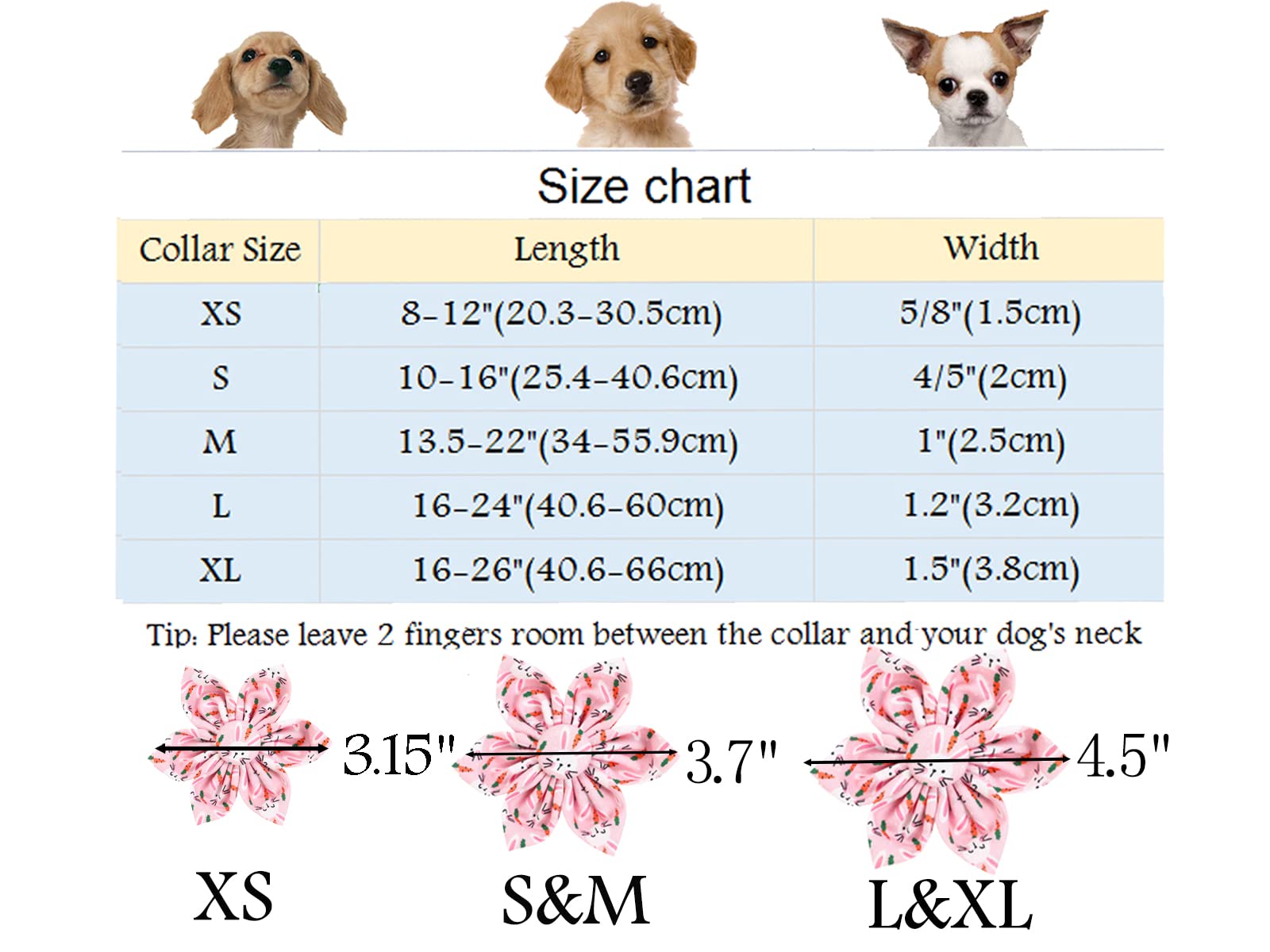 Aring Pet Easter Dog Collar-Cute Rabbit Dog Collar With Flower, Cotton Adjustable Carrots Dog Collars With Metal Buckle For Small Medium Large Dogs