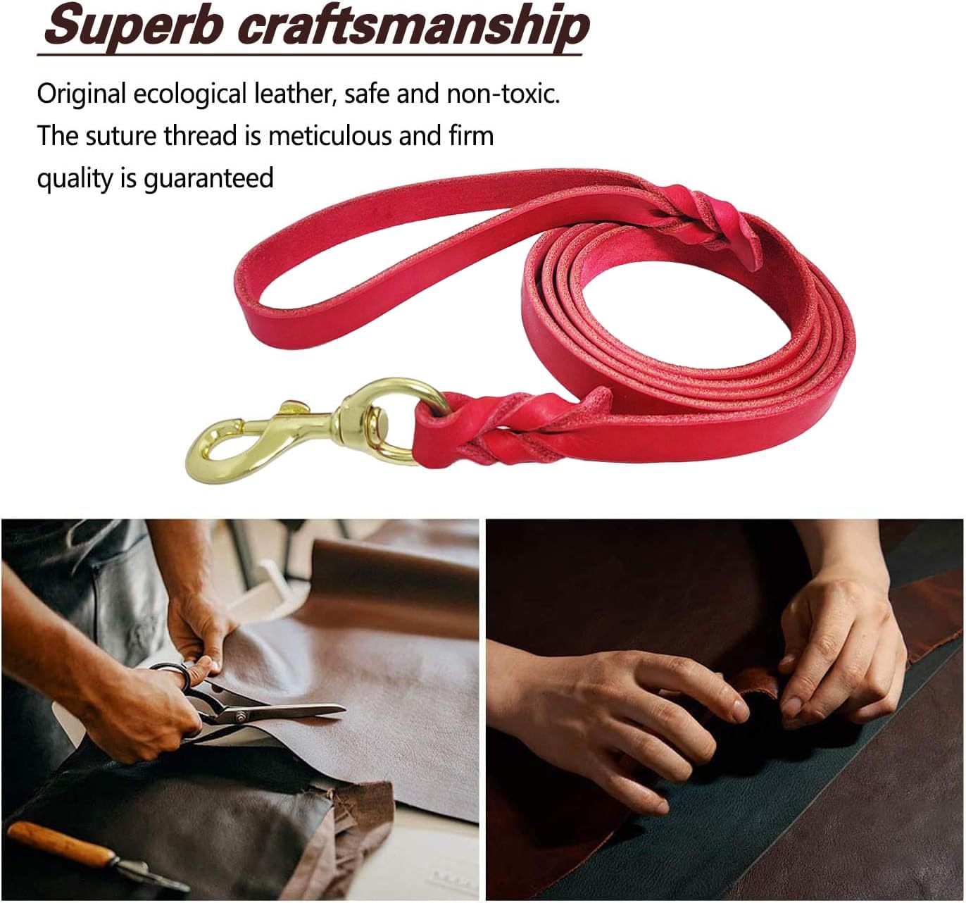 Lwbmg Leather Dog Leash 4Ft, Heavy Duty Dog Lead, Strong Genuine Leather Braided Pet Leash, Soft And Comfortable Pet Leashes For
