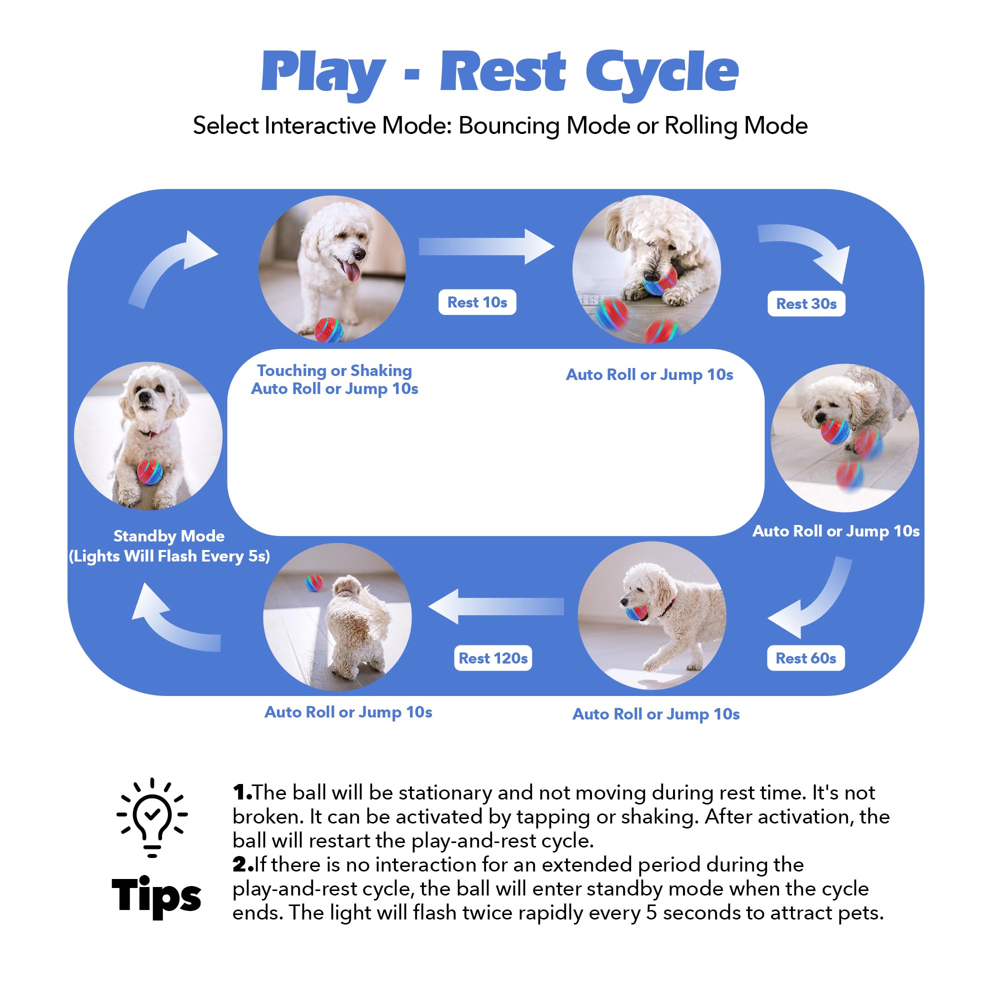Pet Prime Interactive Dog Toy Ball, Durable 2 Modes Motion Active Rolling Ball For Dogs, Usb Rechargeable Automatic Self Moving