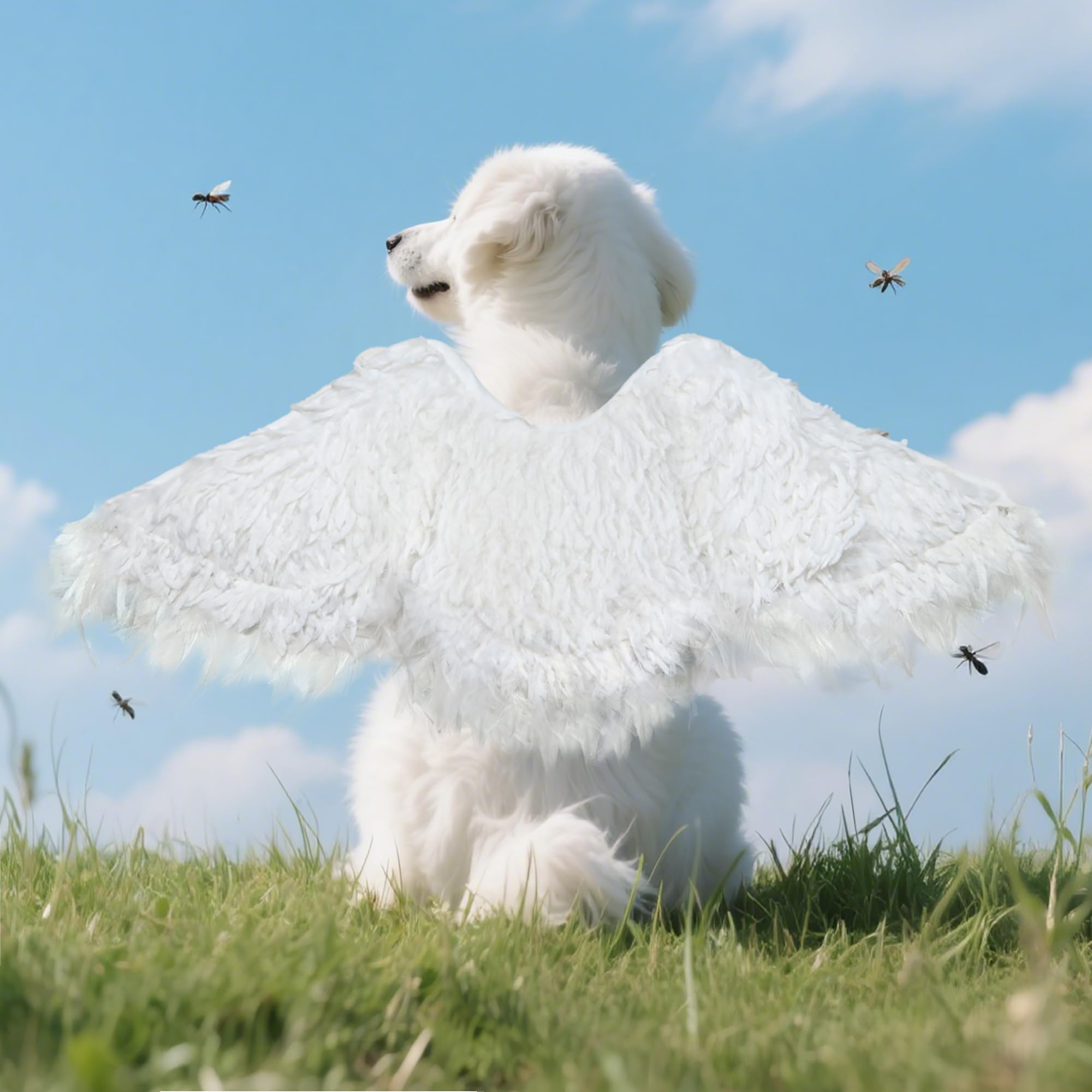 Funny Faux Feather Wing Costumes for Dog, Furry Bird Angel Wing Pet Clothing for Halloween (White Feather Wing, Size L)