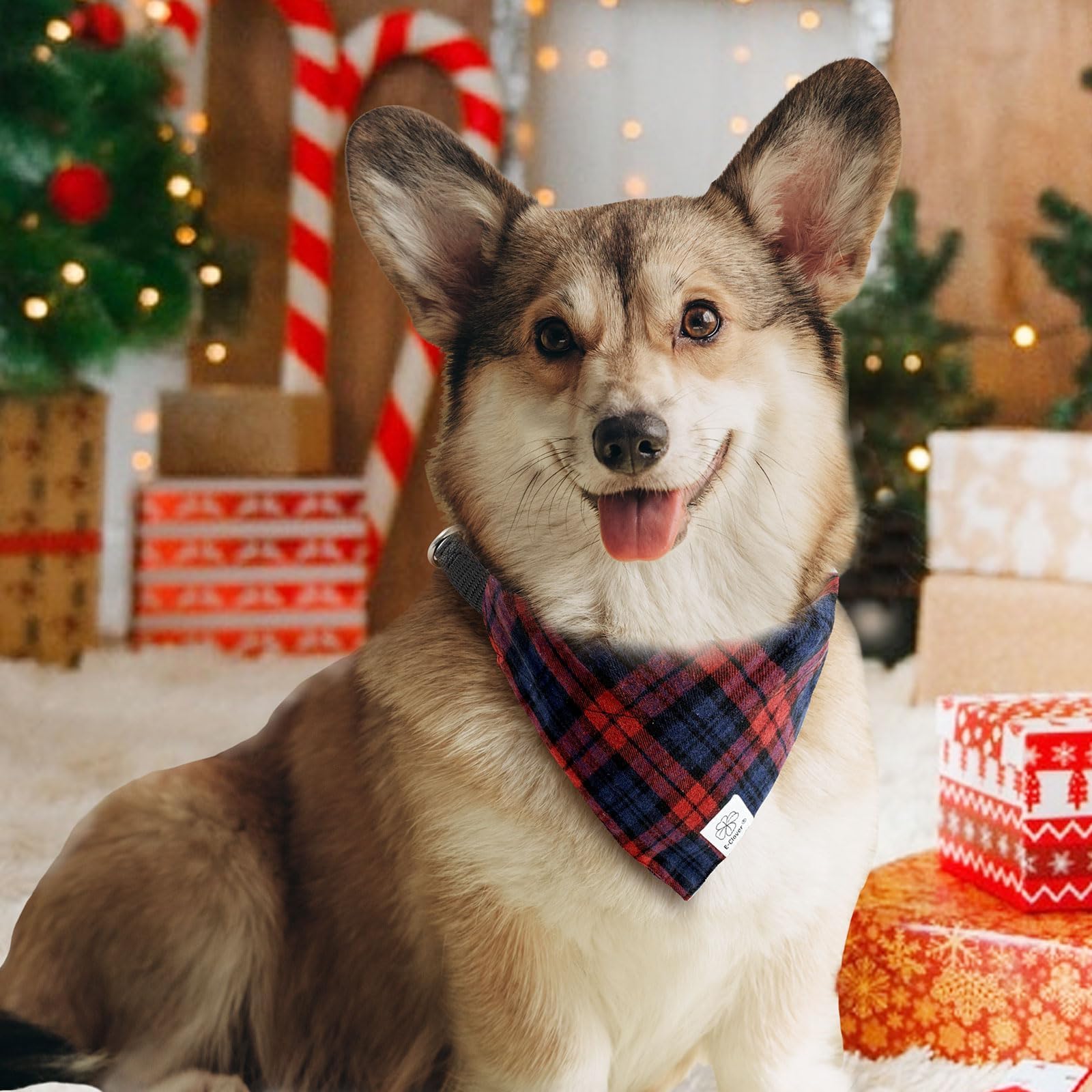 E-Clover Plaid Dog Collar-Dog Bandana Collar & Matching Scrunchie Adjustable Boy Dog Collars For Small Medium Dogs Owner Gift Re