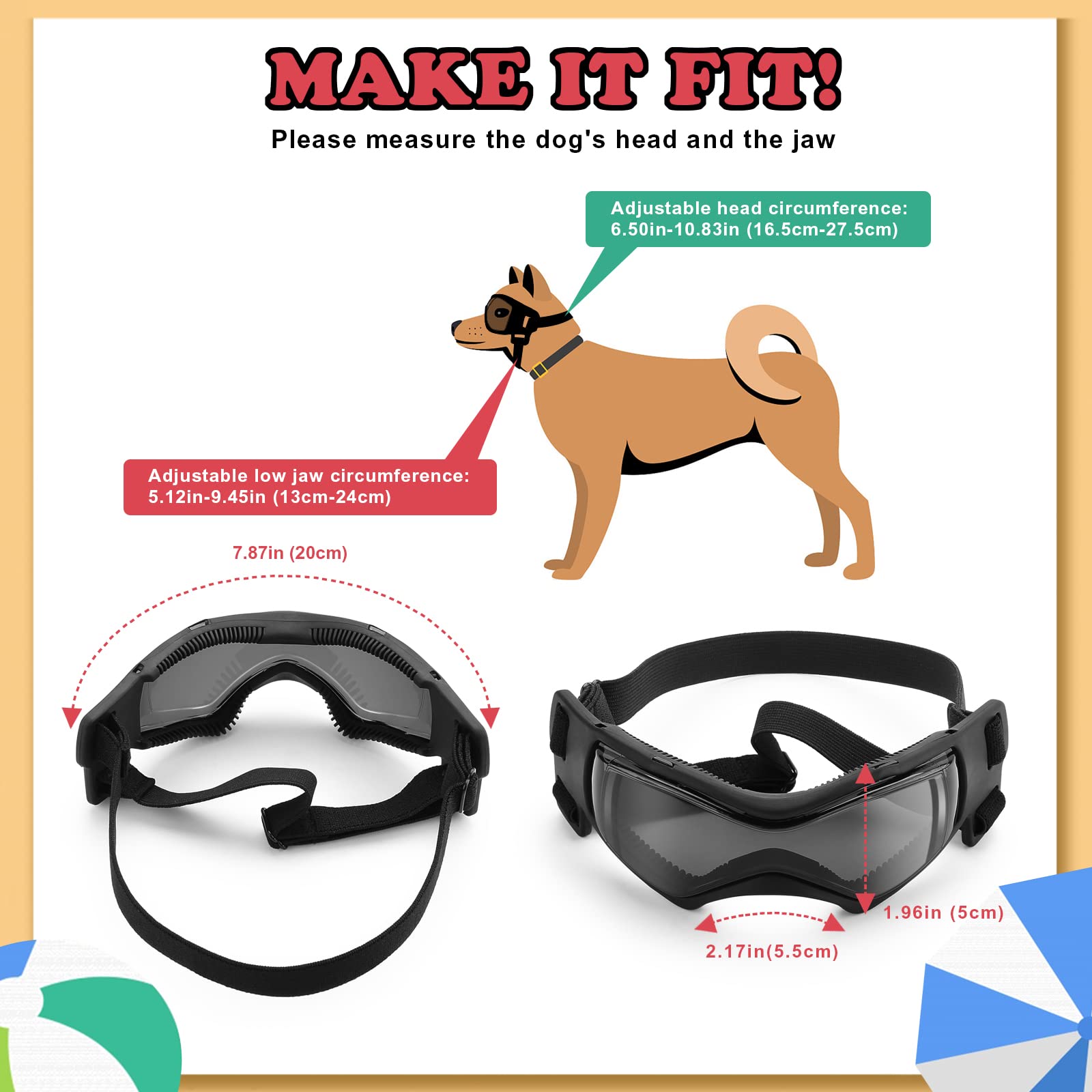 Ownpets Goggles For Dogs, Dog Glasses Uv Protection Goggles Snow Protection Wind Protection Dust Protection With Adjustable Strap, Safety Pet Sunglasses For Small And Medium Dog, Black