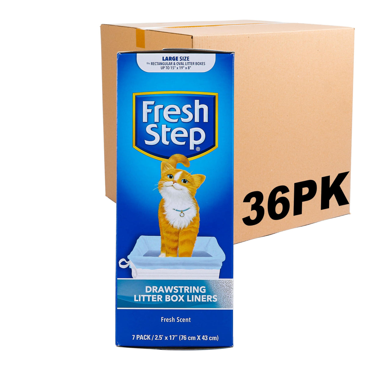 Fresh Step Drawstring Large Litter Box Liners | Heavy Duty Liners For Cat Litter Box | Scented & Unscented Available | Quick & Easy Cleanup, Scented, Large - 36 Pack