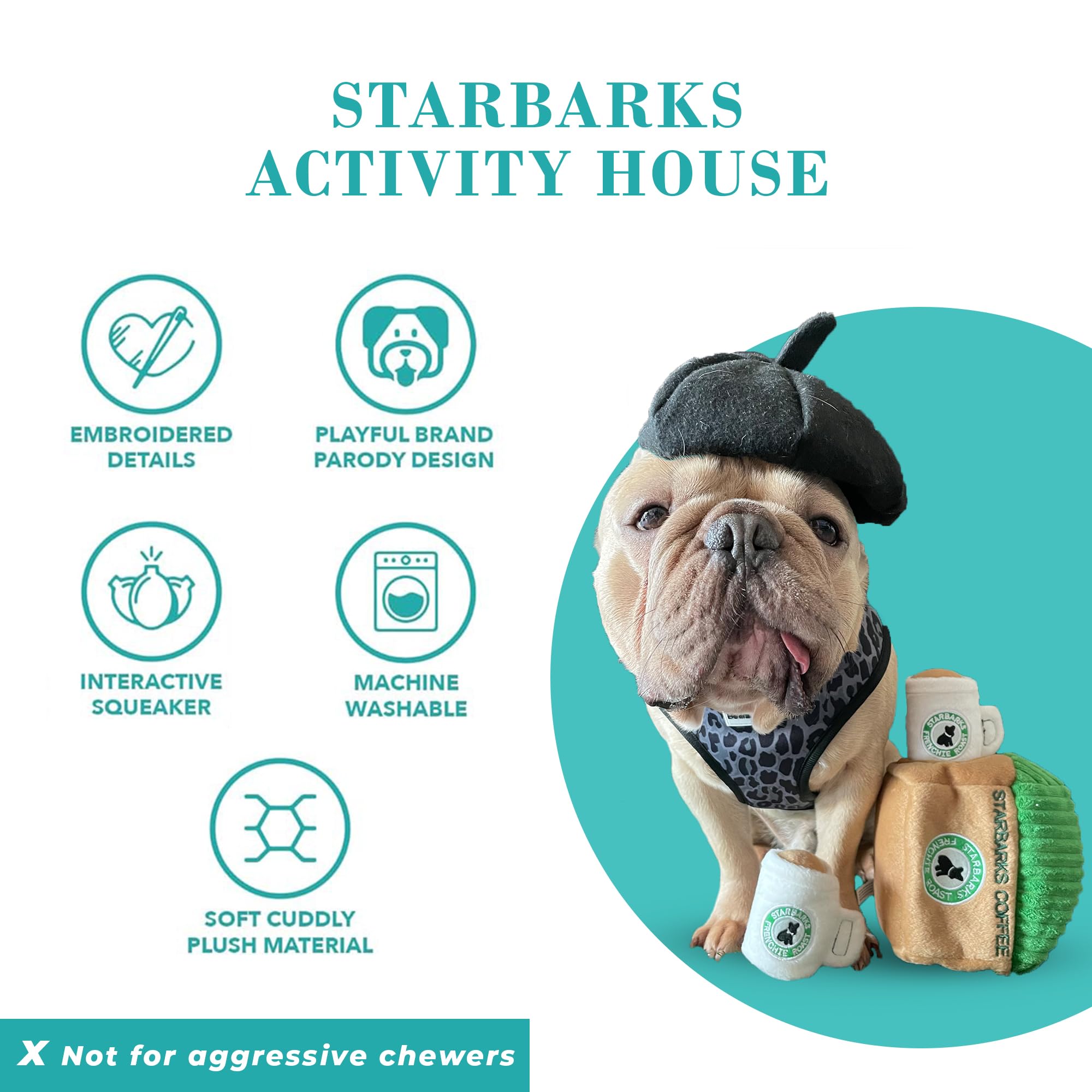 Haute Diggity Dog Starbarks Activity House, Plush Designer Dog Toys with Interactive Squeaker, Stimulating Pet Enrichment, Machi