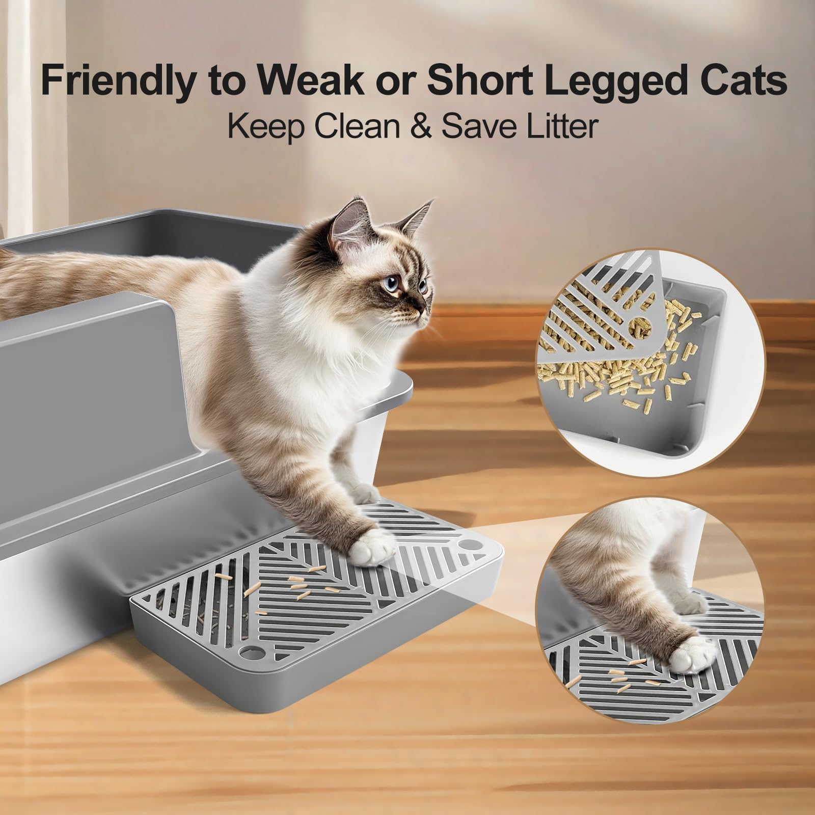 Sousia Stainless Steel Litter Box - Extra Large Steel Litter Box XL Non-Sticky Metal Litter Box Tray Anti-Leakage Easy Cleaning