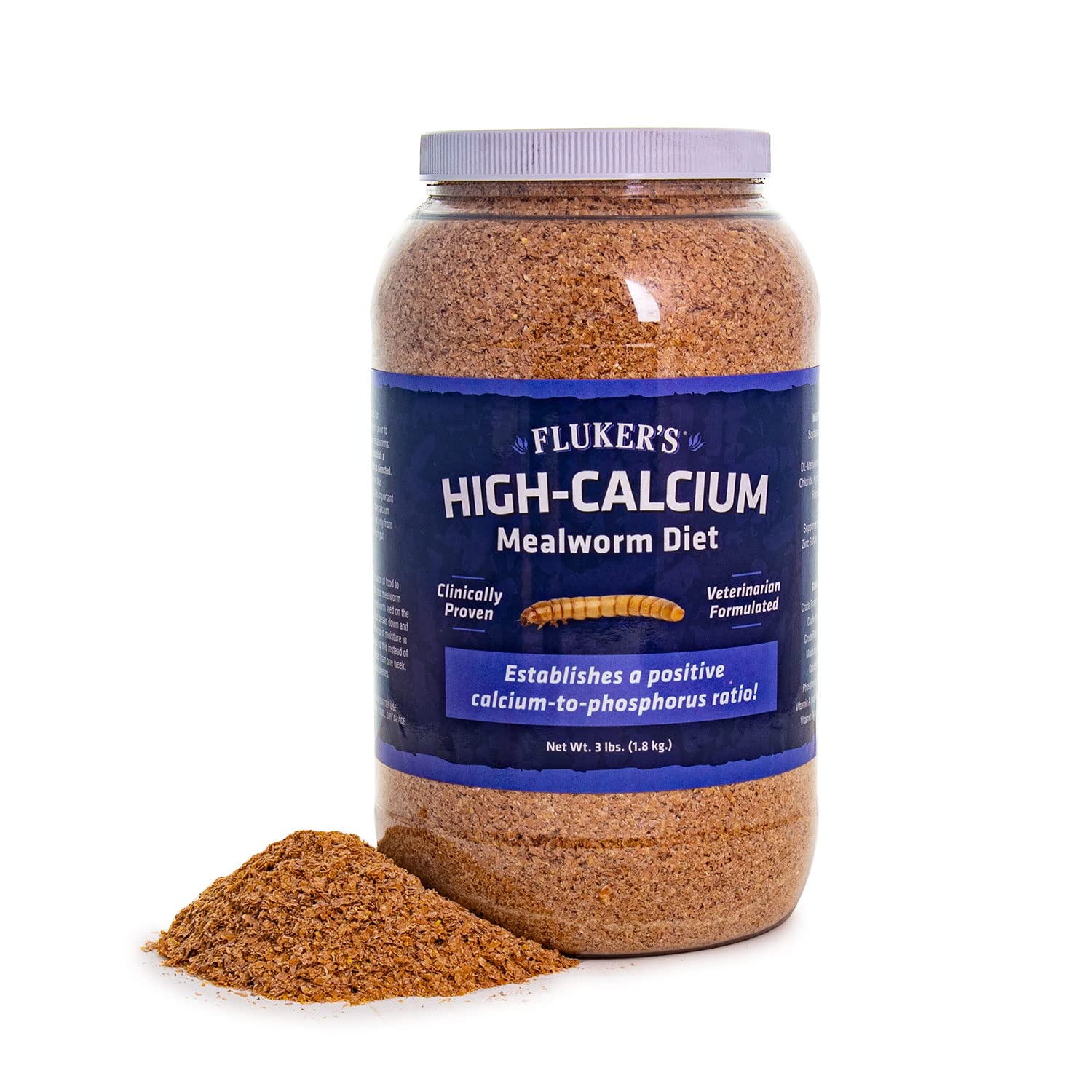 Flukers High Calcium Mealworm Diet, Can Be Used as a Gut-Loading Food or Bedding, 3 lbs.
