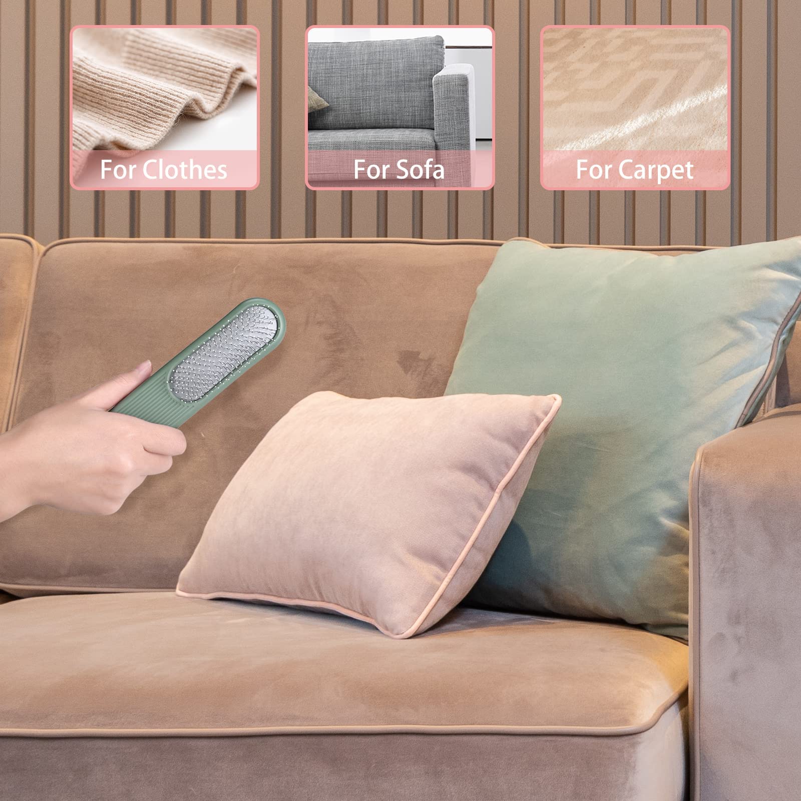 Aimondow Dog Hair Remover Brush, Cat Grooming Brush For Long And Short Hair Dogs Cats, Self Cleaning Shedding Brush For Massage, Removes Puppy Loose Undercoat Mats Tangled Hair (Green)