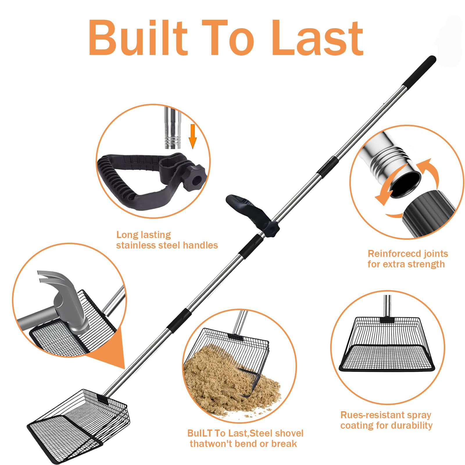 12 Metal Chicken Poop Scooper Rake for Sand with 24 to 68 Handle, Adjustable Chicken Coop Scoop for Poop, Wide 10   Poop Shovel