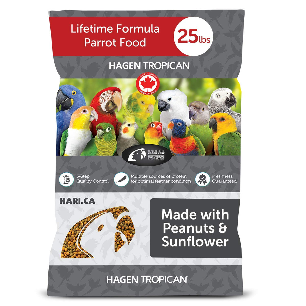 Hari Tropican Bird Food, Hagen Parrot Food With Peanuts & Sunflower Seeds, Maintenance Granuels, Lifetime Formula, 25 Lb Bag