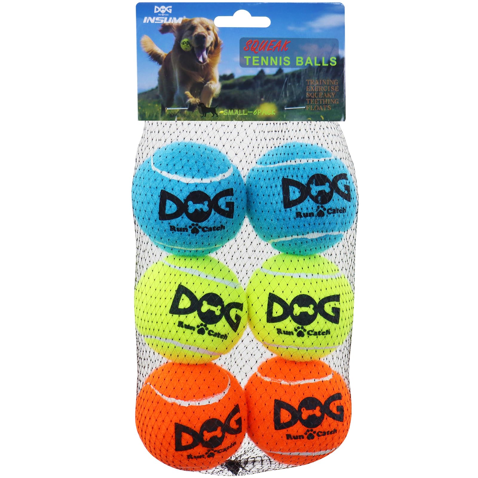 Insum Squeaky Dog Balls - Squeaky Tennis Balls For Dogs, Multicolor | Small - 2.0'', 6Pack