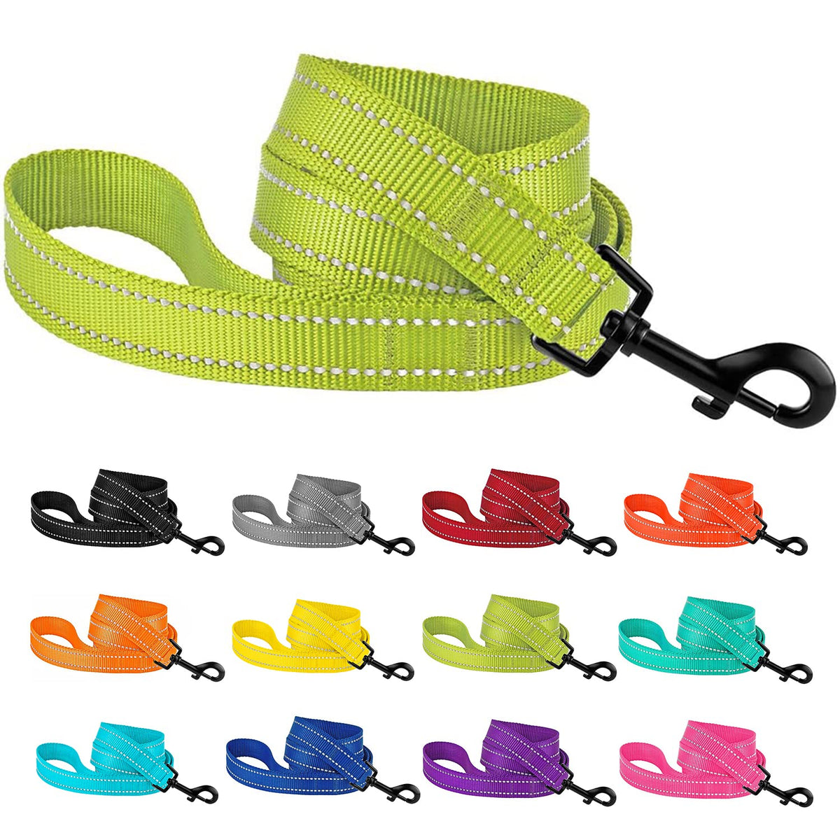 Collardirect Nylon Dog Leash 5Ft For Daily Outdoor Walking Running Training Heavy Duty Reflective Pet Leashes For Large, Medium & Small Dogs (M, Lime Green)