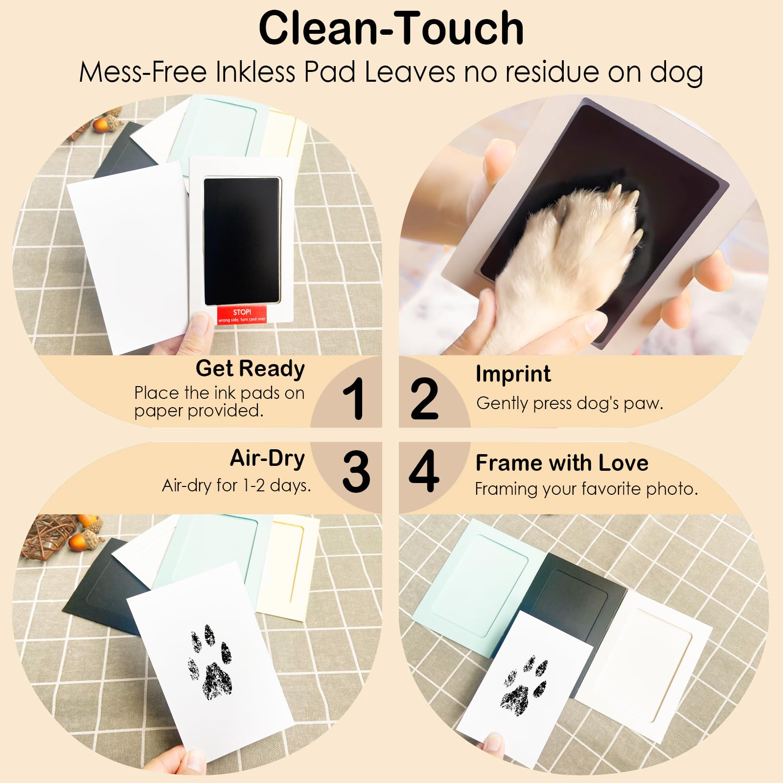 Tuhangcc Paw Print Clean Touch Ink Pad Kit For Dogs And Cats, Pet Owner Keepsake, Inkless Paw And Nose Print Impression Set With