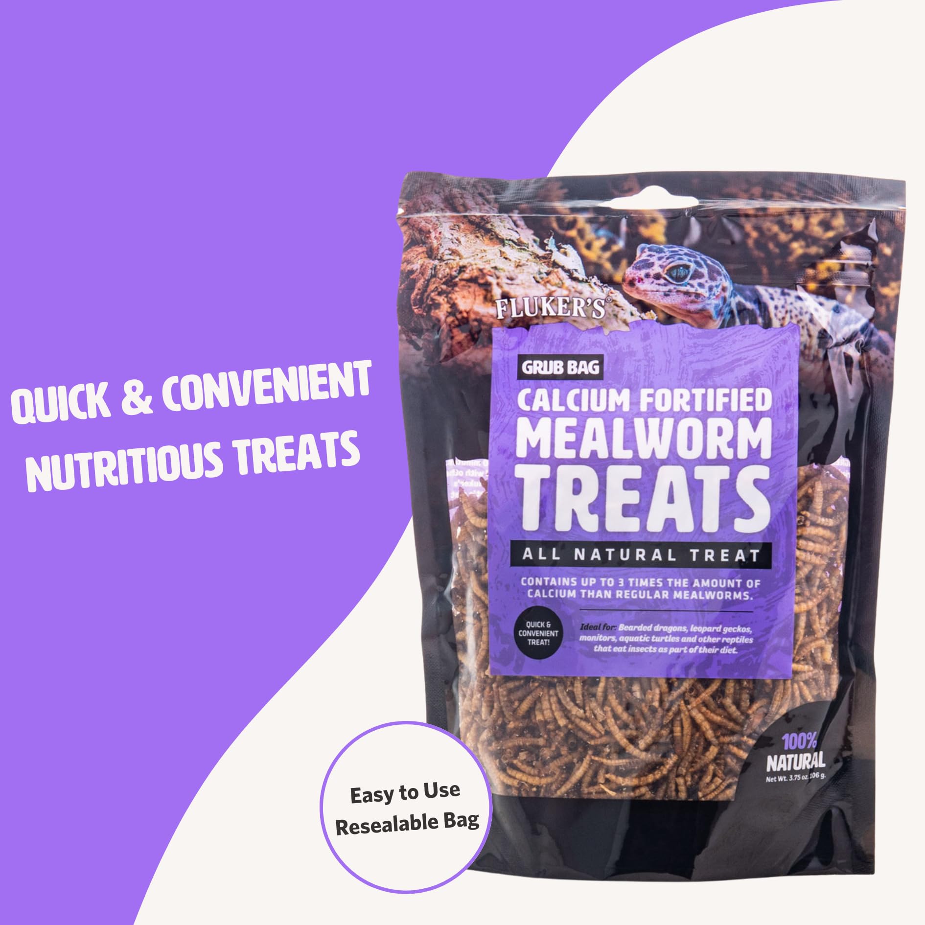 Flukers Grub Bag Calcium Fortified Mealworm Treats for Reptiles