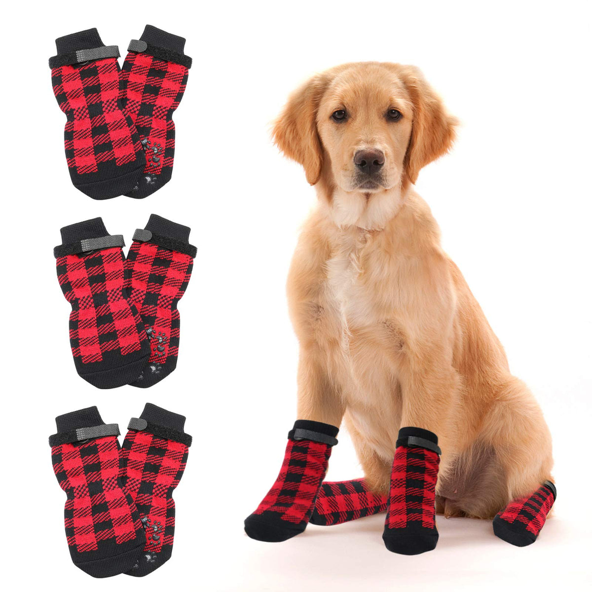 Hylyun Anti Slip Dog Socks 3 Pairs - Dog Grip Socks With Straps Traction Control For Indoor On Hardwood Floor Wear, Pet Paw Protector For Small Medium Large Dogs M