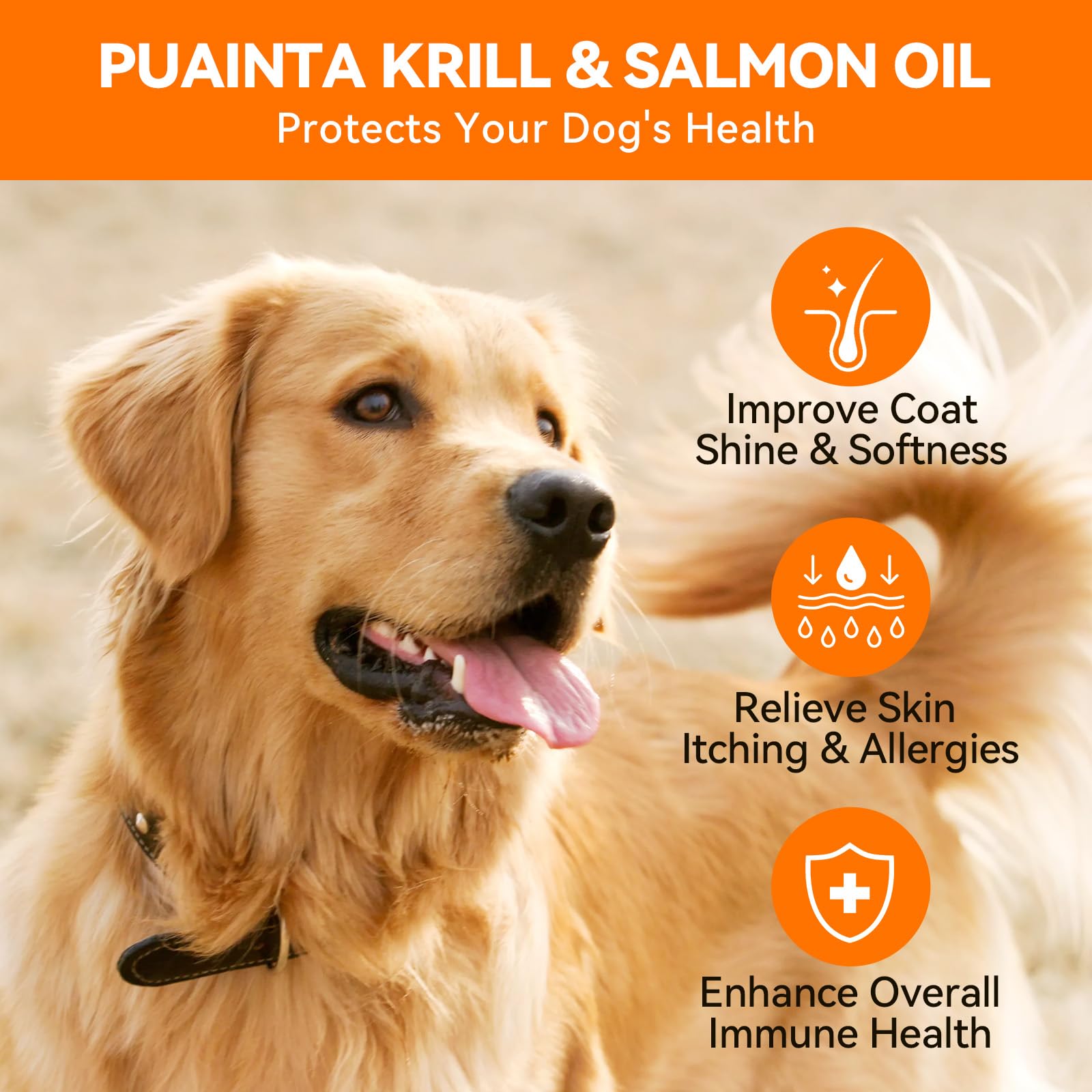 Puainta Krill and Salmon Oil for Dogs Fish Oil Antioxidant Suppelment for Skin and Coat, Natural 25% Omega 3 Oil for Dog, EPA &