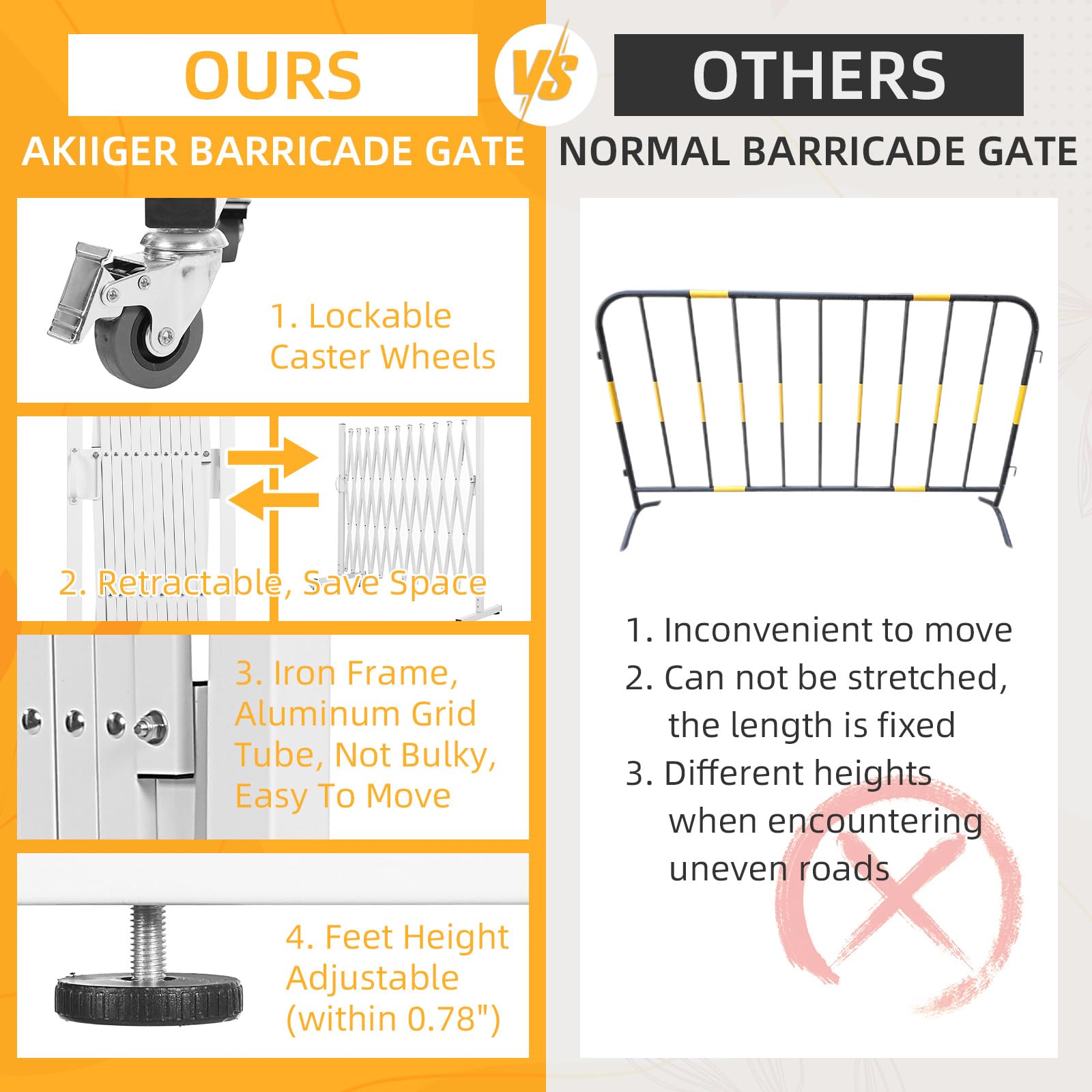 Akiiger Metal Expandable Barrier Fence For Dogs, Portable Barricade Gate With Casters, Foldable Pet Gate Indoor Outdoor For Room