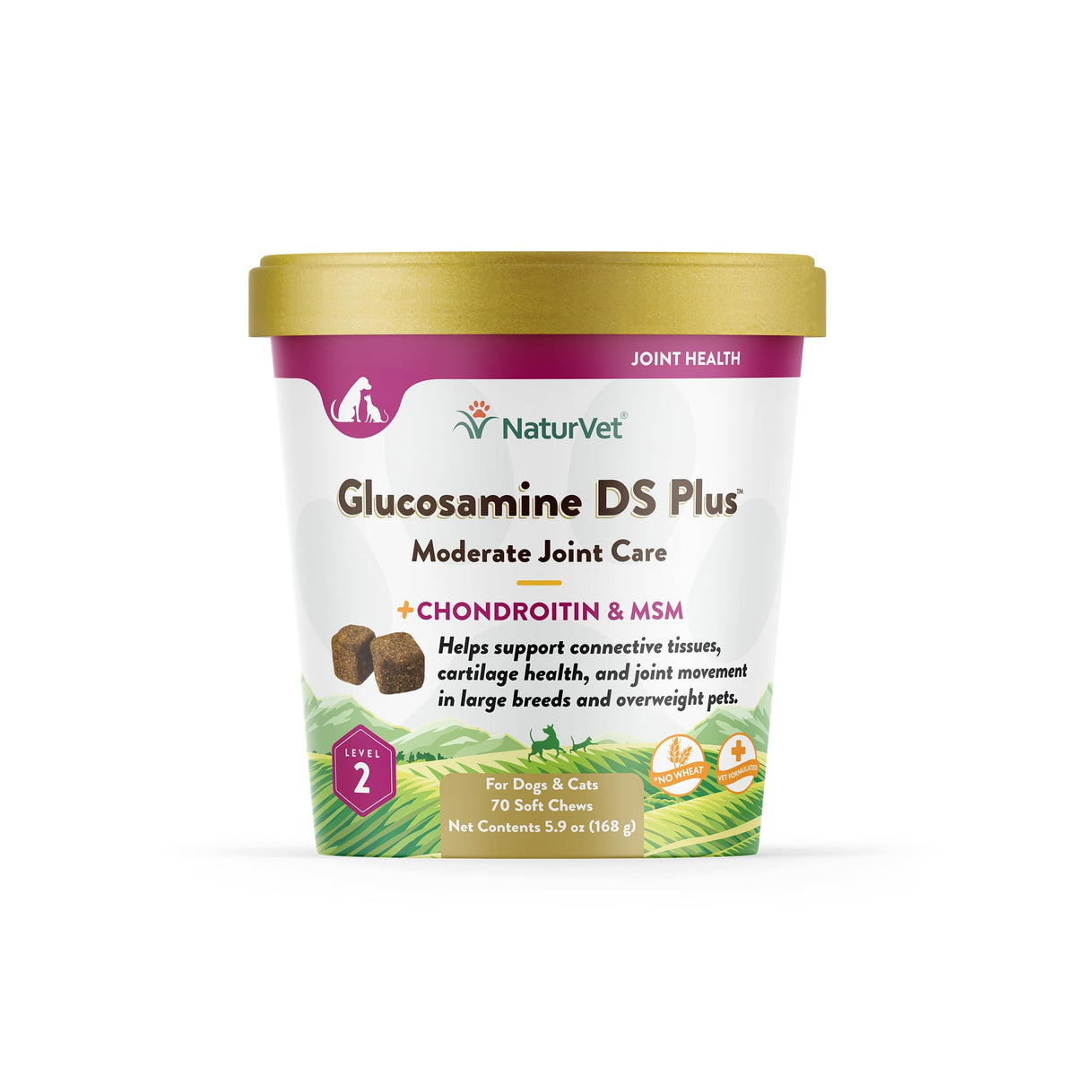 Naturvet - Glucosamine Ds Plus - Level 2 Moderate Care - Supports Healthy Hip & Joint Function - Enhanced With Glucosamine, Msm & Chondroitin - For Dogs & Cats-70 Soft Chews