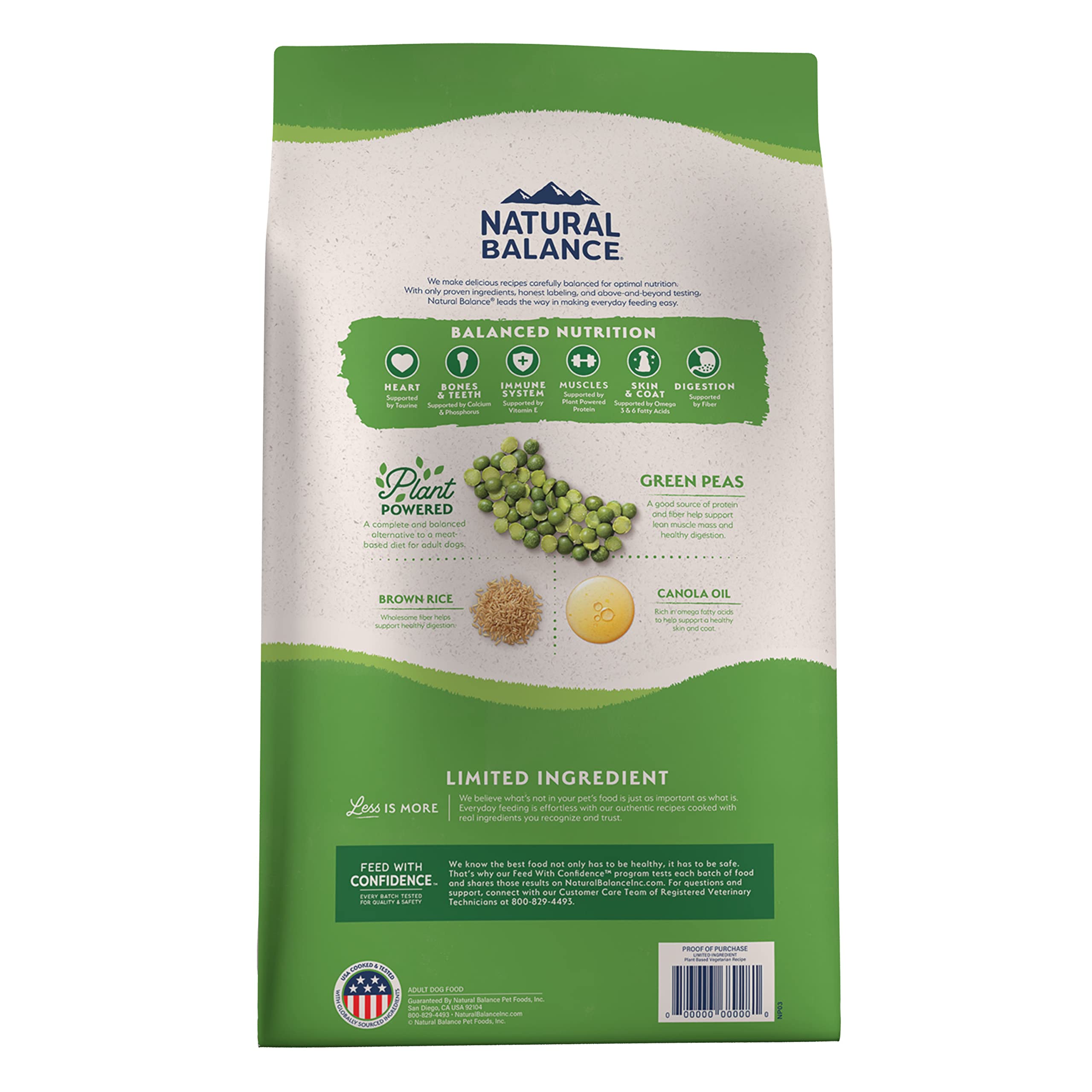 Natural Balance Limited Ingredient Adult Dry Dog Food with Vegan Plant Based Protein and Healthy Grains, Vegetarian Recipe, 12 P