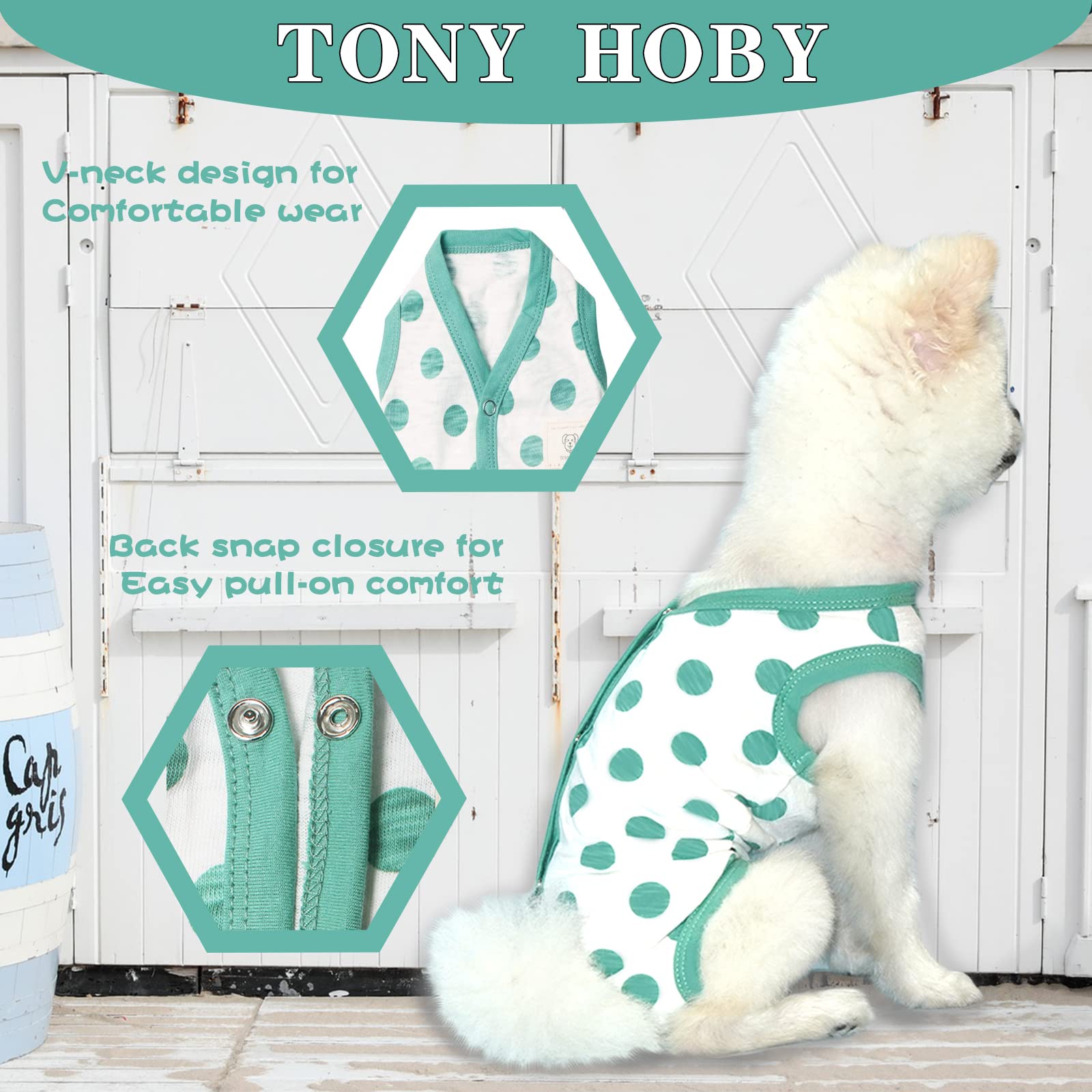 Tony Hoby Summer Dog Jumpsuit, Soft Breathable Dog Pajamas With Polka Dots (Dark Green, L)