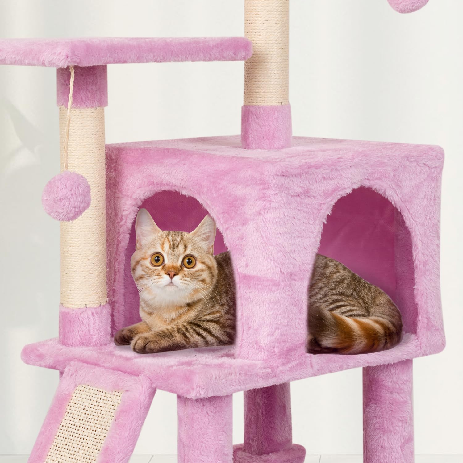 Miao Paw Pink Cute Cat Tree For Indoor Cat Tower With Scratching Post Modern Activity House Hammock Hanging Ball Condo With Boar