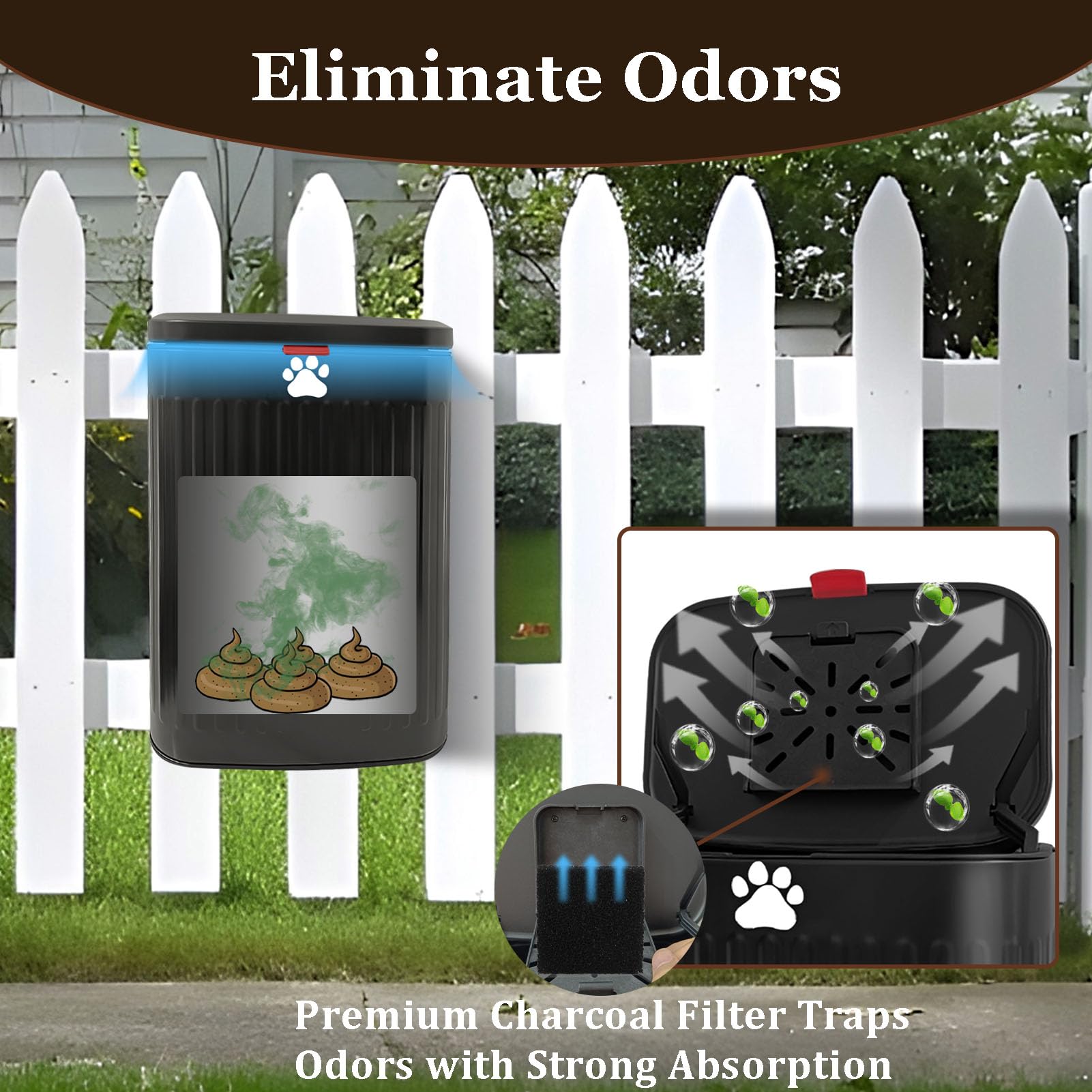 Kopuncare Dog Waste Trash Can Wall Mounted, 2.1Gal Small Outdoor Trash Can With Lid, Hanging On Fence, Dog Poop Bucket With 40 B