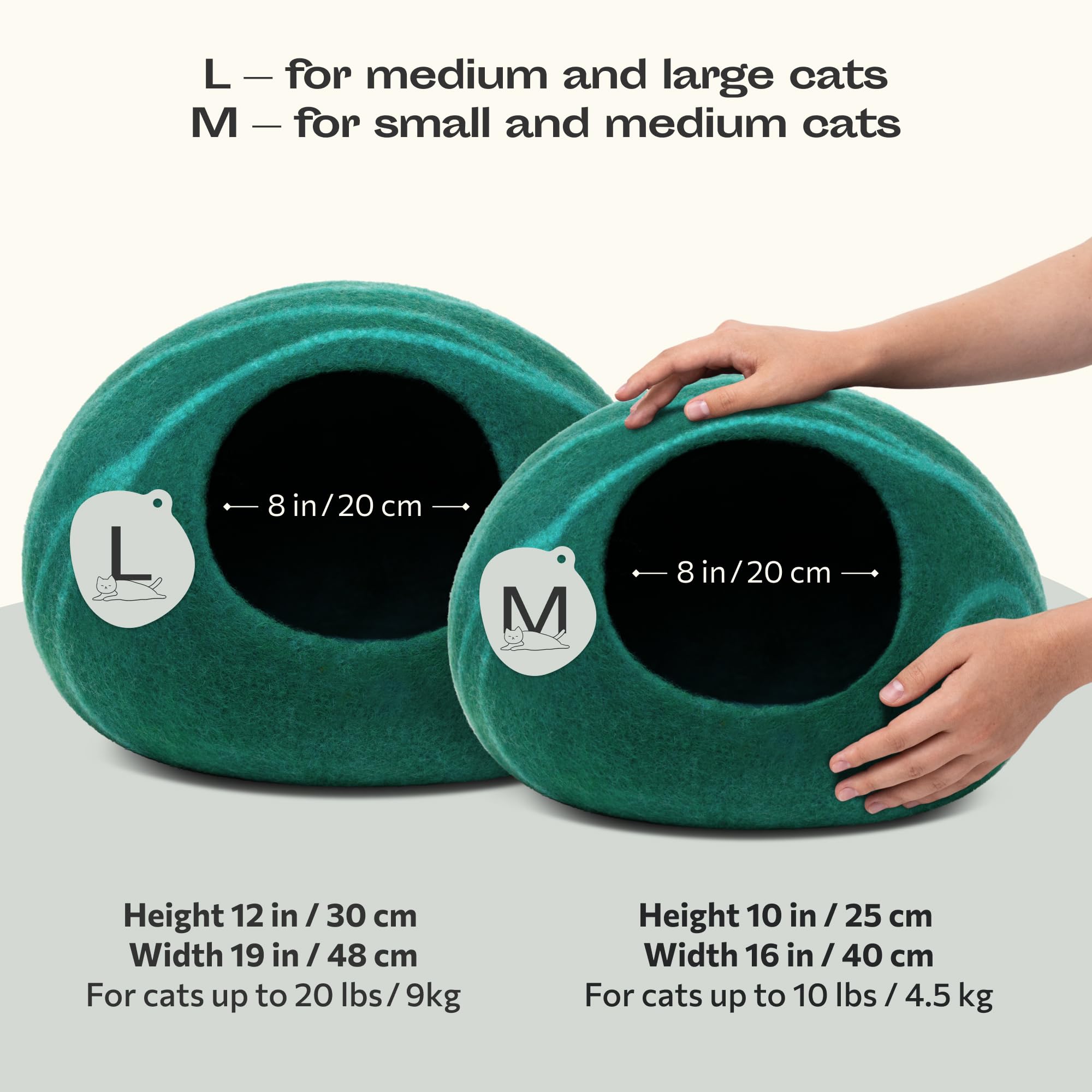 Meowfia Cat Cave - Premium Felt Cat Bed For Indoor Cats, Handmade 100% Merino Wool (Dark Shades) (Large, Emerald)